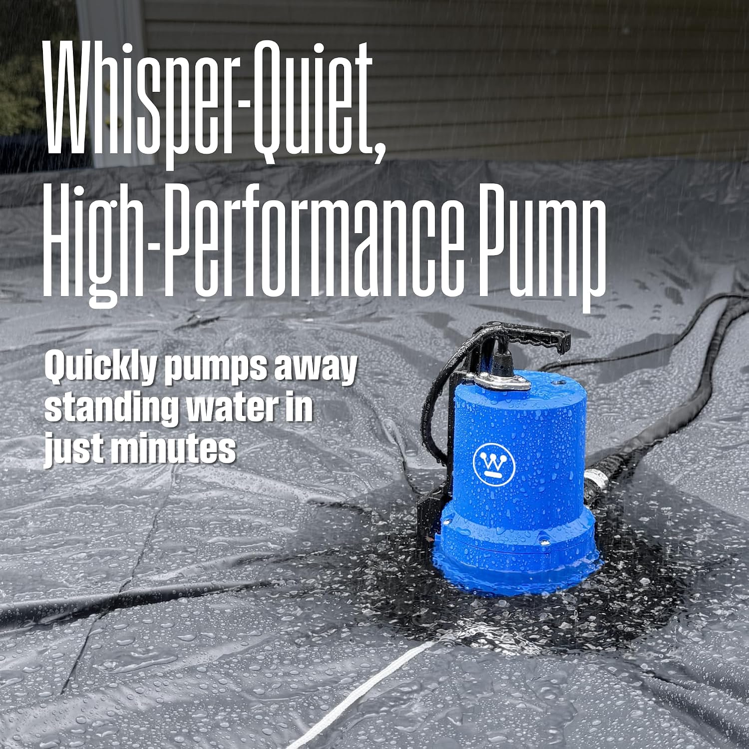 Westinghouse - 1/4 HP Pool Cover Pump, Automatic Submersible Pump with 25ft Power Cord, 1800 GPH Water Removal for Pool, Hot Tubs