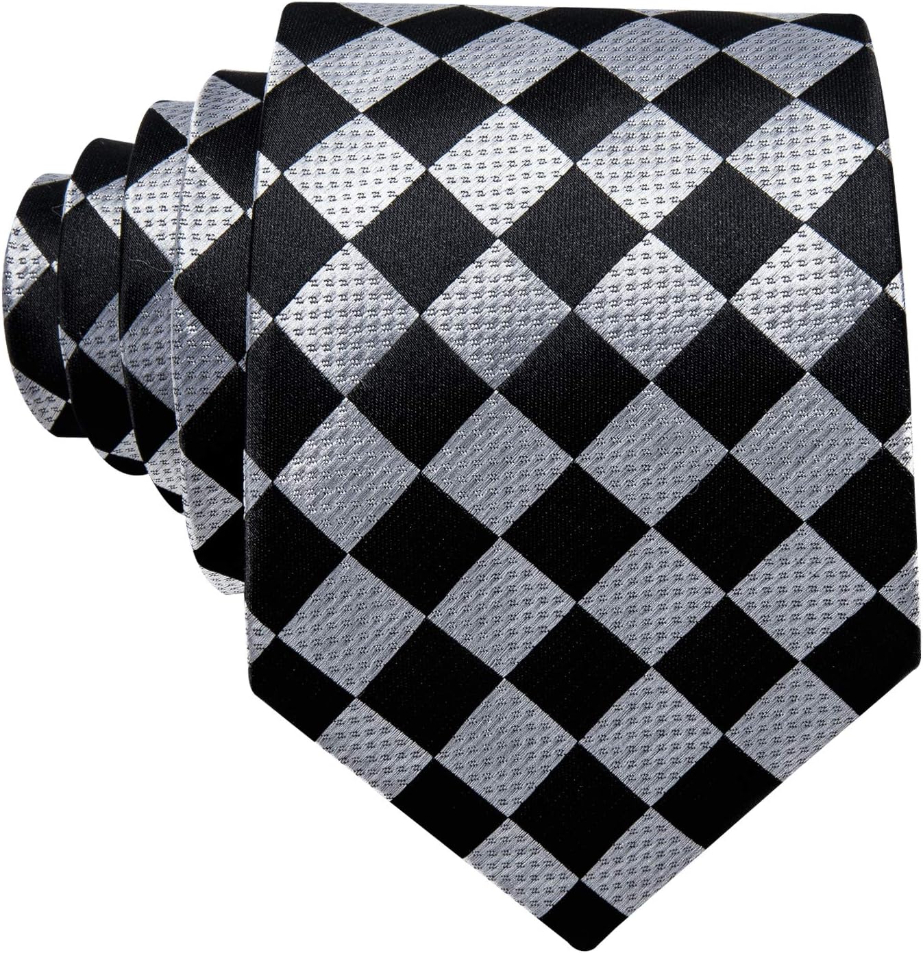 Barry.Wang Plaid Ties for Men Silk Necktie Handkerchief Cuff Links Set