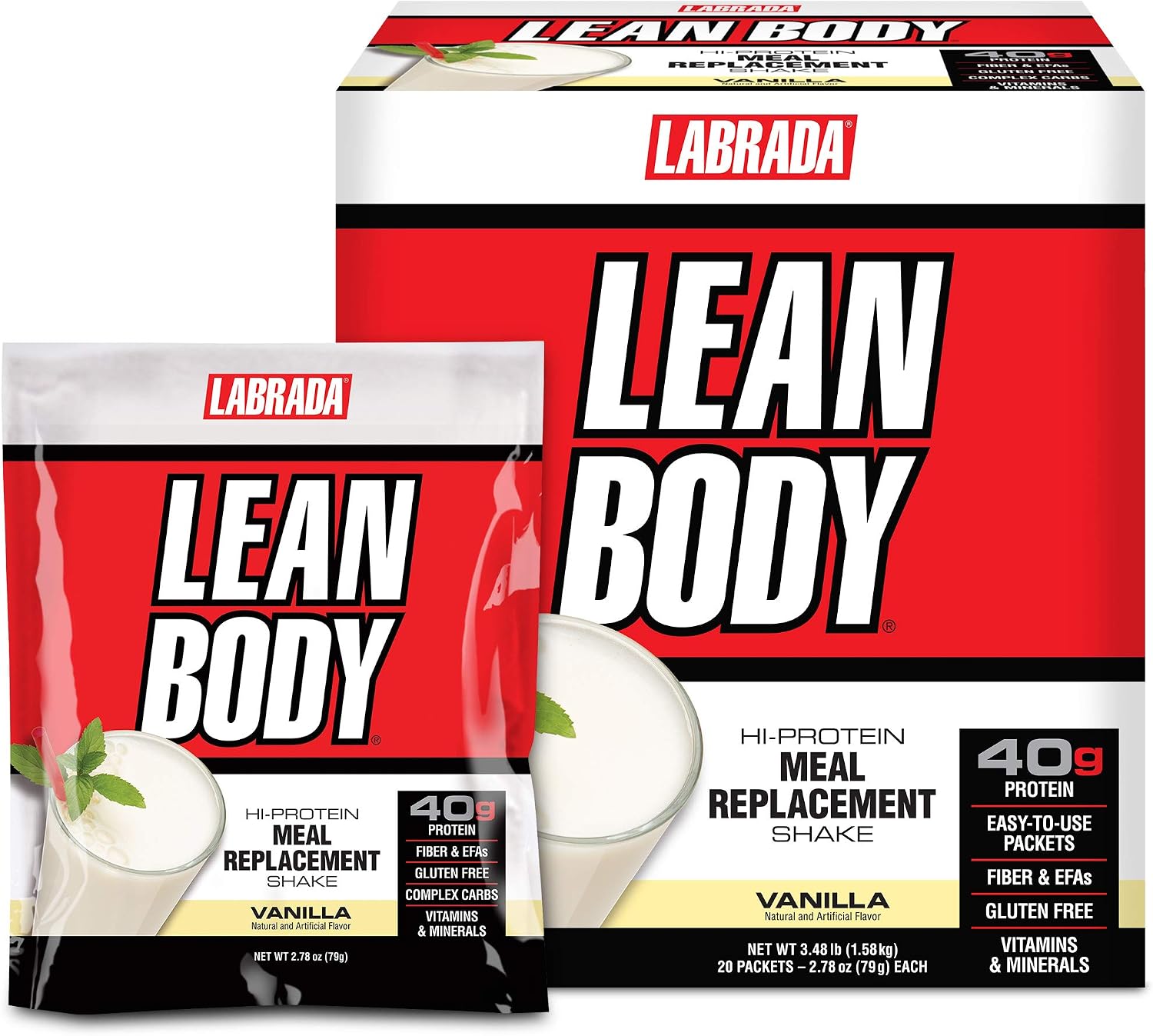 Labrada Nutrition Lean Body Hi-Protein Shake, Strawberry, 2.47-Pound Tub Strawberry Packaging May Vary