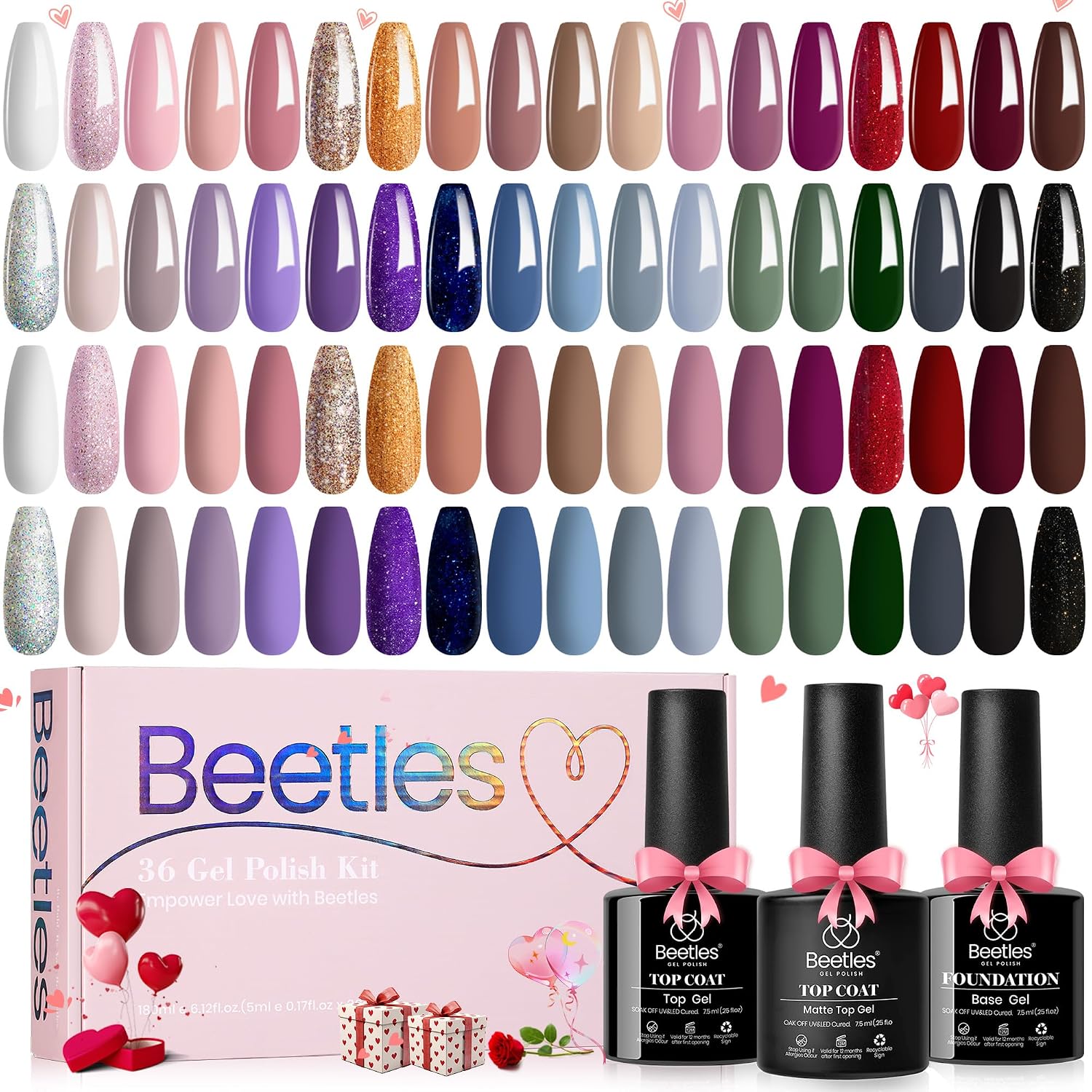 Beetles Gel Nail Polish Set with Base Glossy Matte Top Coat Macaron Gel
