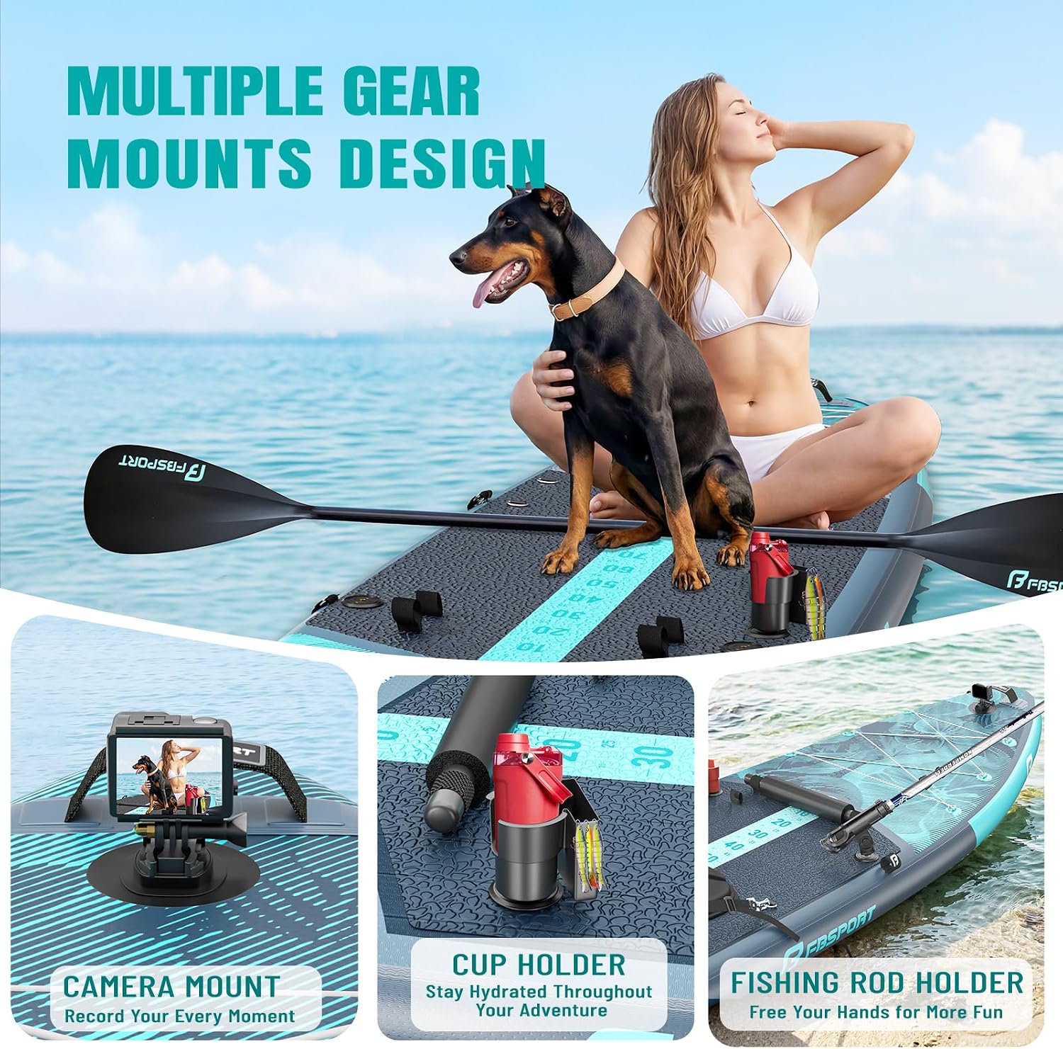 FBSPORT 11' Premium Stand Up Paddle Board, Yoga Board with SUP Accessories & Carry Bag | Wide Stance, Surf Control, Non-Slip Deck, Leash