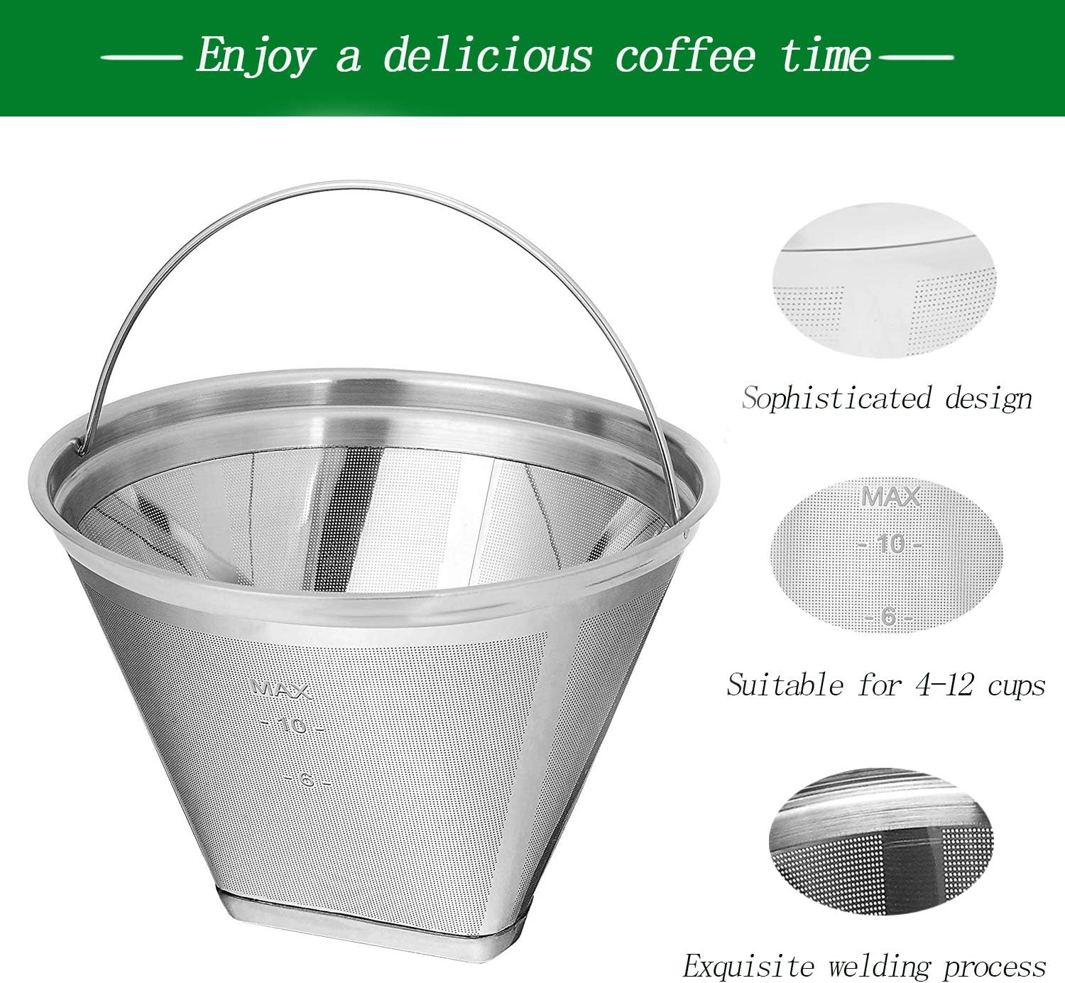 Stainless Steel Reusable Coffee Filters Basket 8 12 Cup Sturdy Permanent Coffee Filter fit for Mr. Coffee Black,Decker Coffee Makers 8 12 cups