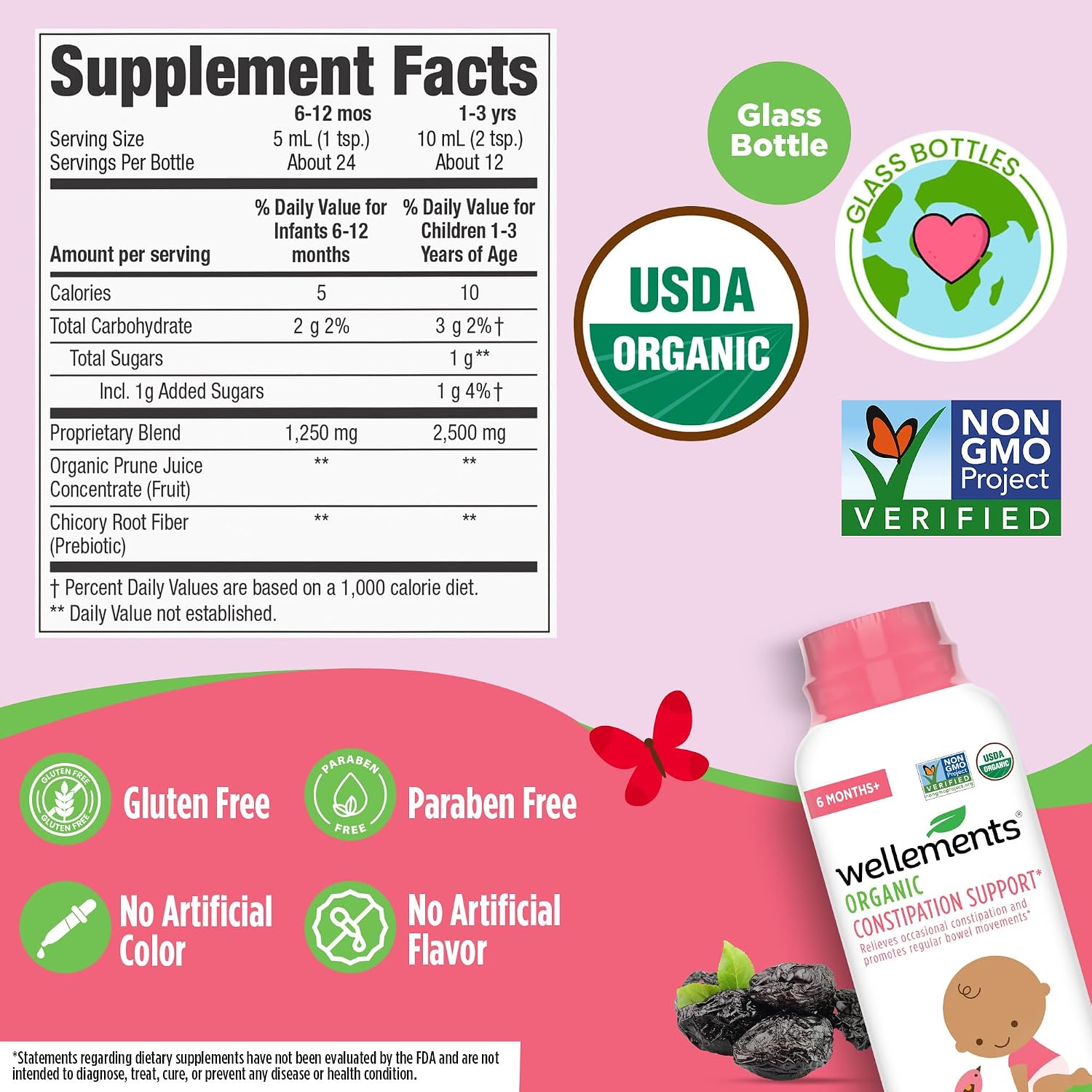 Wellements Organic Constipation Relief for Infants Babies & Toddler 4 Fl Oz