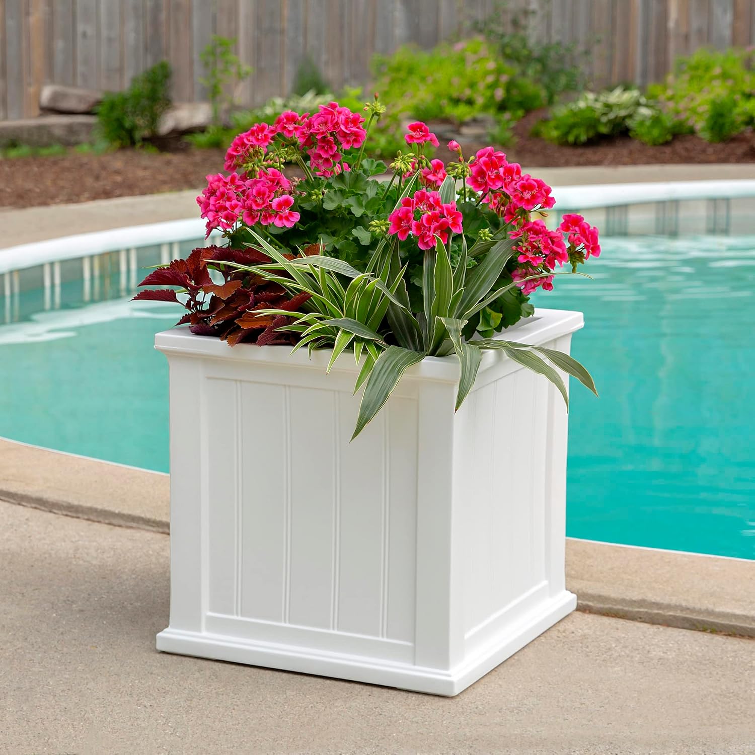 Mayne 4838-W Cape Cod 20x20 Square Polyethylene Planter, 20" x 20", White | Self-watering, All season, Fade resistant, Double-wall design