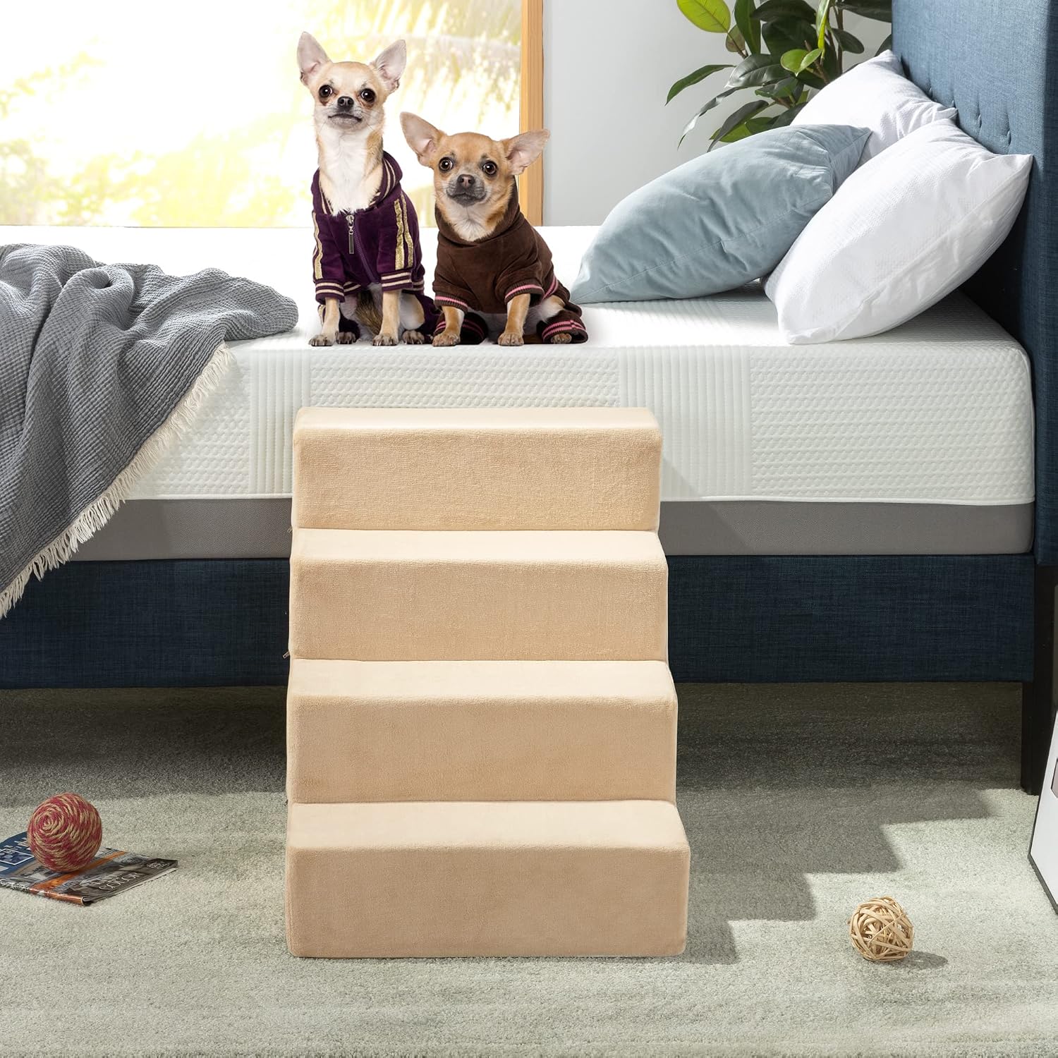 ZINUS Foam 13 Inch 2-Step Step Pet Stairs / Pet Ramp for Cats and Dogs, Extra Small, Beige