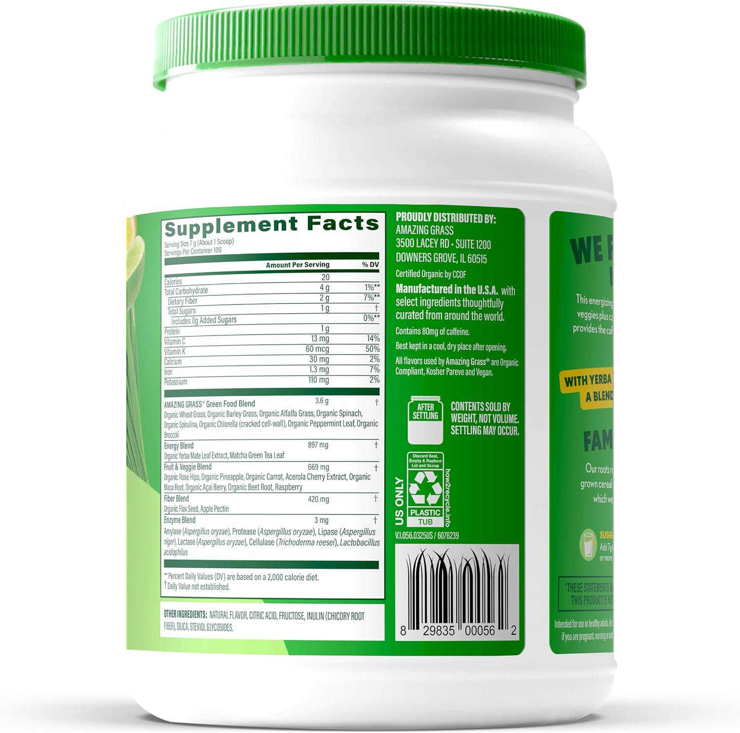 Amazing Grass Super Greens Powder Energy Lemon Lime, 30 Servings | Organic Energy Greens Powder with Plant-Based Caffeine, Yerba Mate & Green Tea Leaf for Sustained Energy & Focus