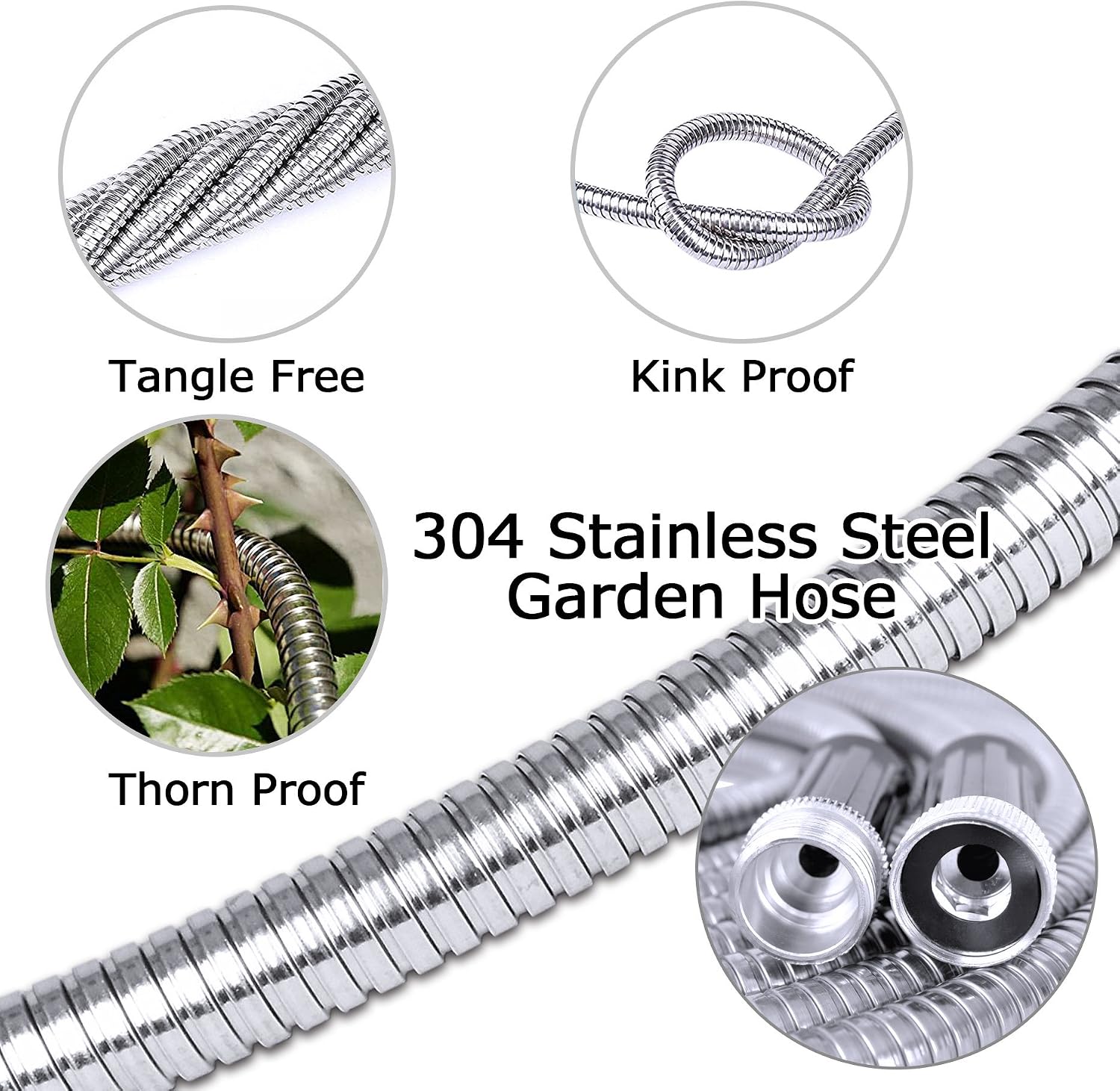 TheFitLife Flexible Metal Garden Water Hose - Upgrade Leak and Fray Resistant Design, Stainless Steel with Solid Fittings and Sprayer Nozzle