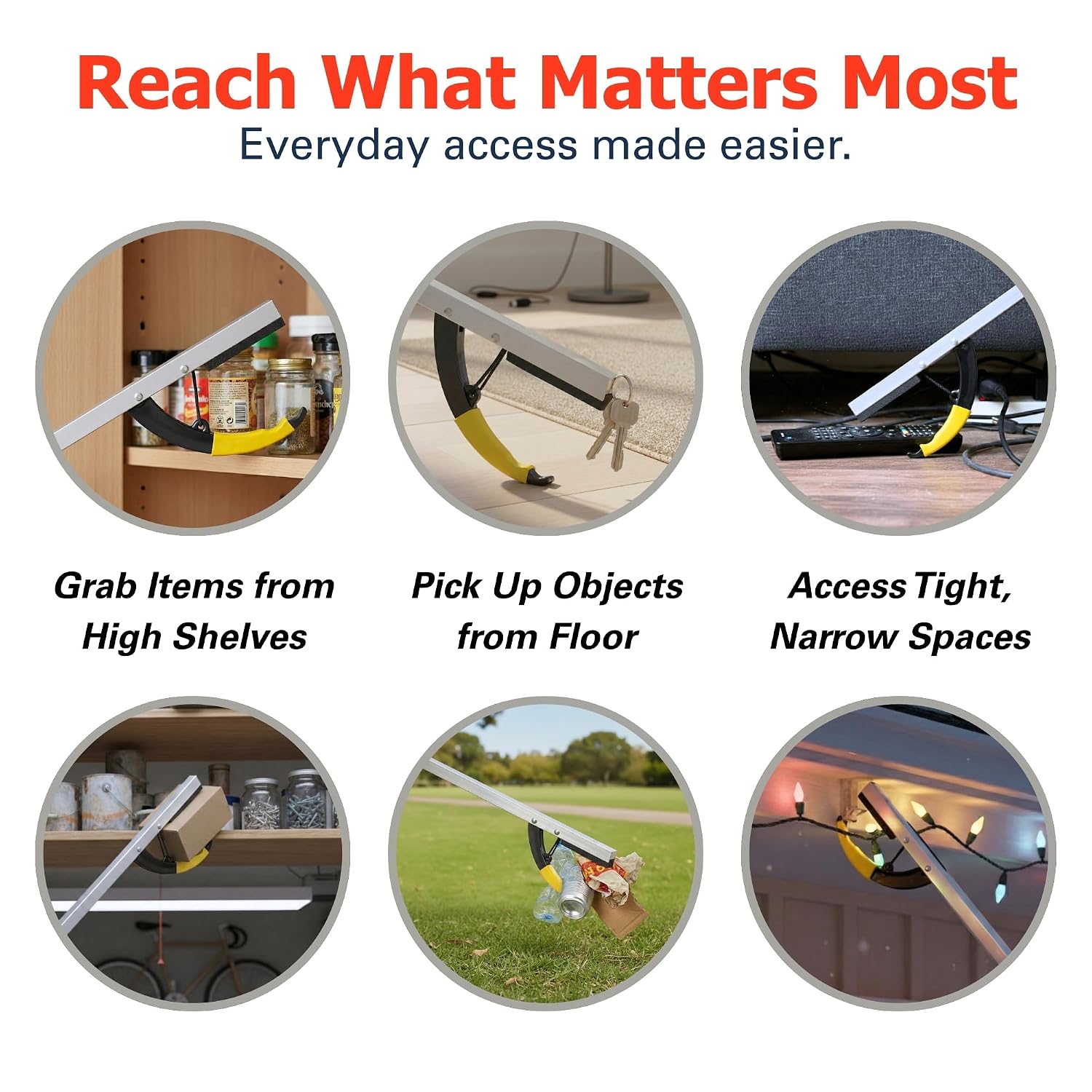 Sammons Preston Reacher, 32" Grabber Tool for Seniors, Magnetic Tip, Silver | Lightweight grabber reacher tool with magnetic tip, ergonomic grip and claw jaw, a reaching aid for seniors
