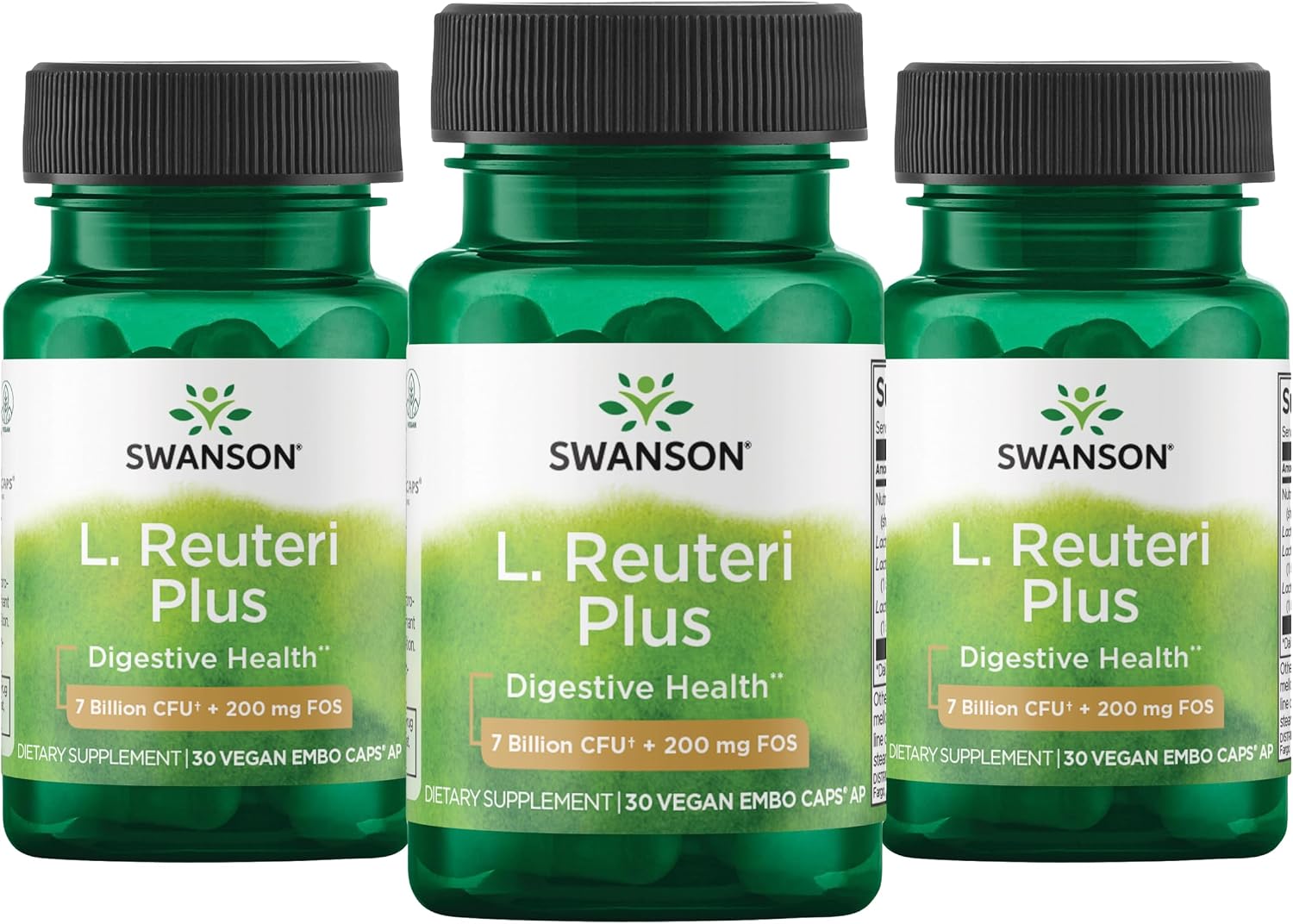 Swanson L. Reuteri Probiotic Plus, 7 Billion CFU, 30 Vegan Capsules | With Lactobacillus Rhamnosus, Acidophilus, and FOS Prebiotic for Gut-Health-Conscious Adults, Full-Spectrum Support