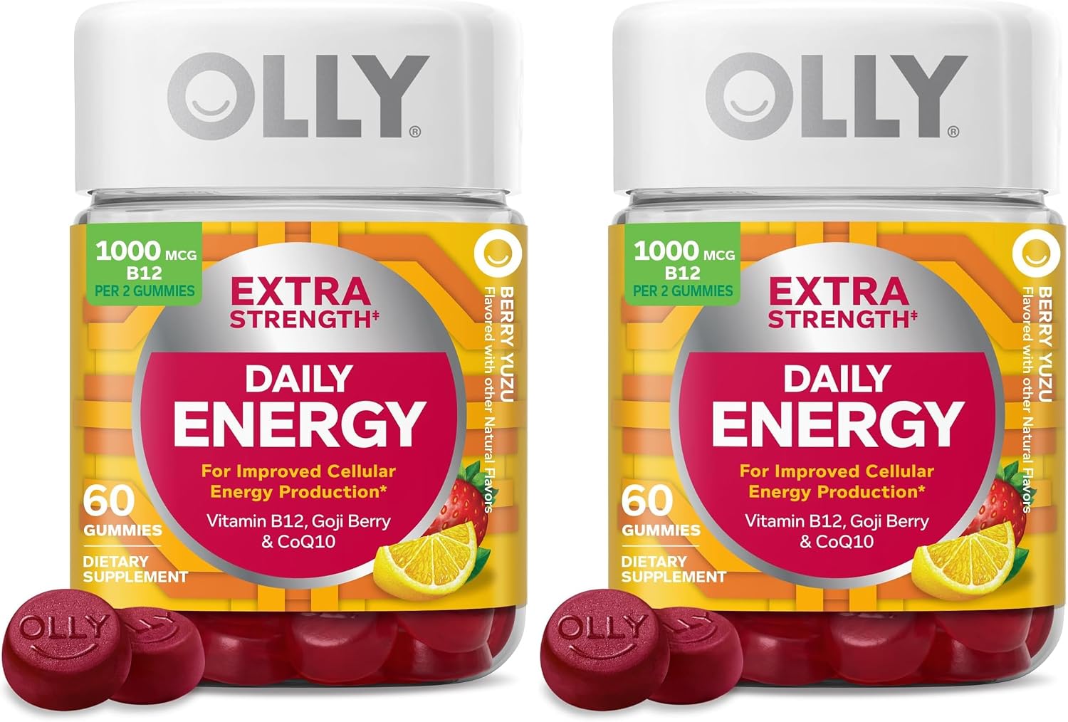 OLLY Daily Energy Gummy,Vitamin B12, CoQ10, Goji Berry - 60 Count
