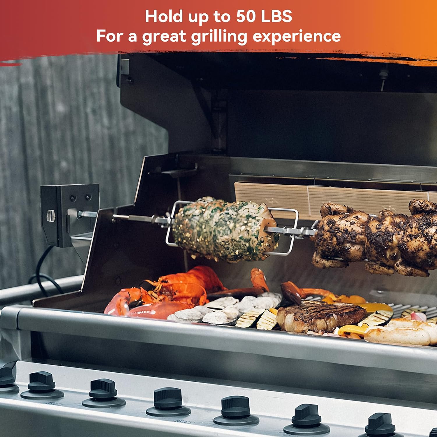 Skyflame Universal Stainless Steel BBQ Grill Electric Rotisserie Motor | Replacement, Water Proof On/Off Switch, 6 watt, 50 lb. Load, Black