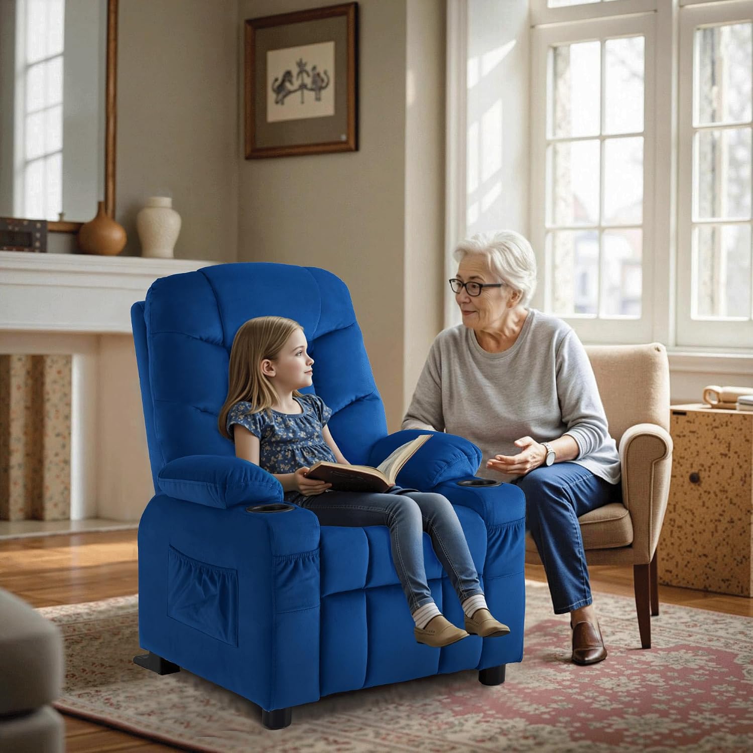 MCombo Big Kids Recliner for Ages 3+, Toddlers Recliner 7355 Velvet, Blue