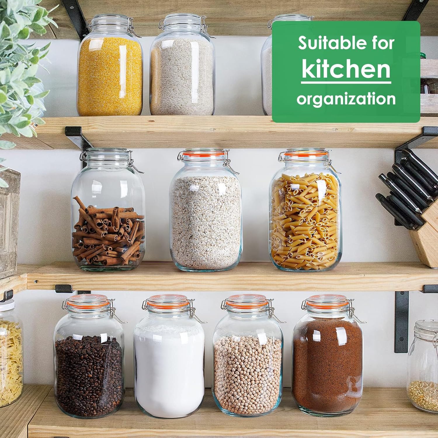 1 Gallon Glass Mason Jar with Airtight Lids, 2 Pack Wide Mouth Storage Jars