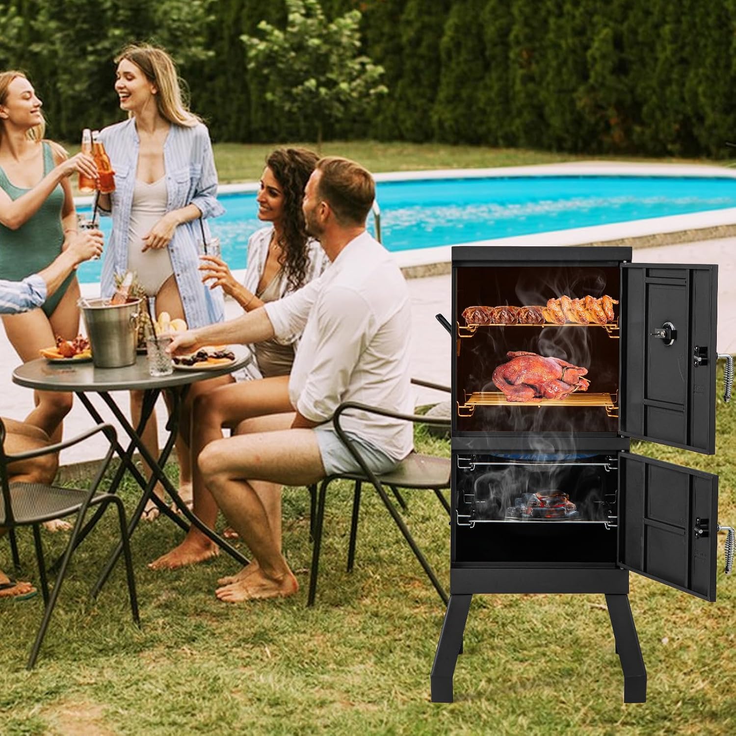 Giantex Vertical Charcoal Smoker, Outdoor BBQ Smoker Grill with Thermometer