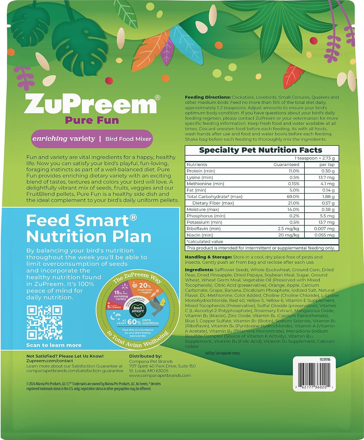 ZuPreem FruitBlend Cockatiel & Conure Food, Uniform Bird Food, M, 2 lb | Bird Food Pellets, Real Fruit, Blend, Cockatiel Food, Conures, Lovebirds, Love Bird Pellets, Quaker, Parrot, Medium Birds