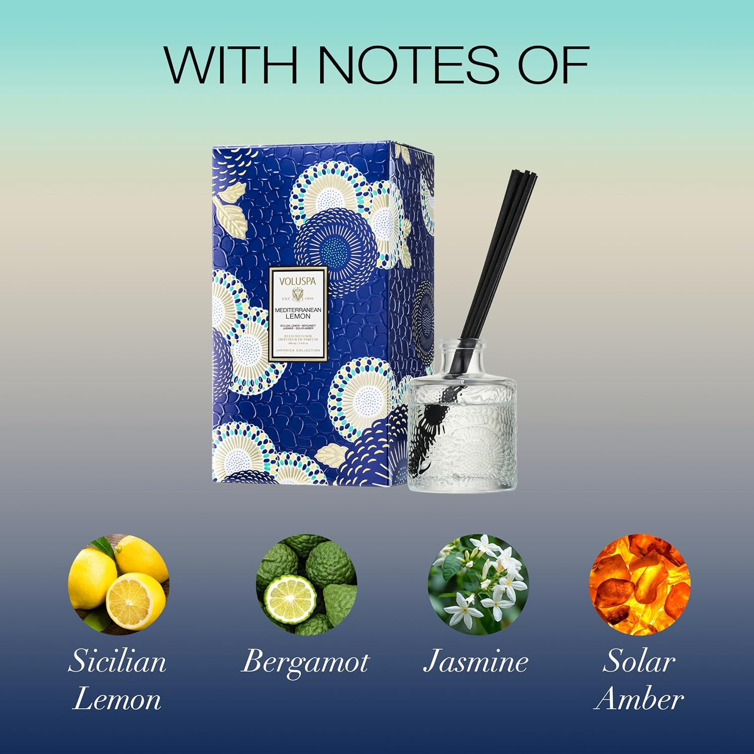 Voluspa Santal Vanille Scented Reed Diffuser, 3.4 oz, Luxury Santal Diffuser, Oil Reed Diffusers for Home, Handcrafted in the USA