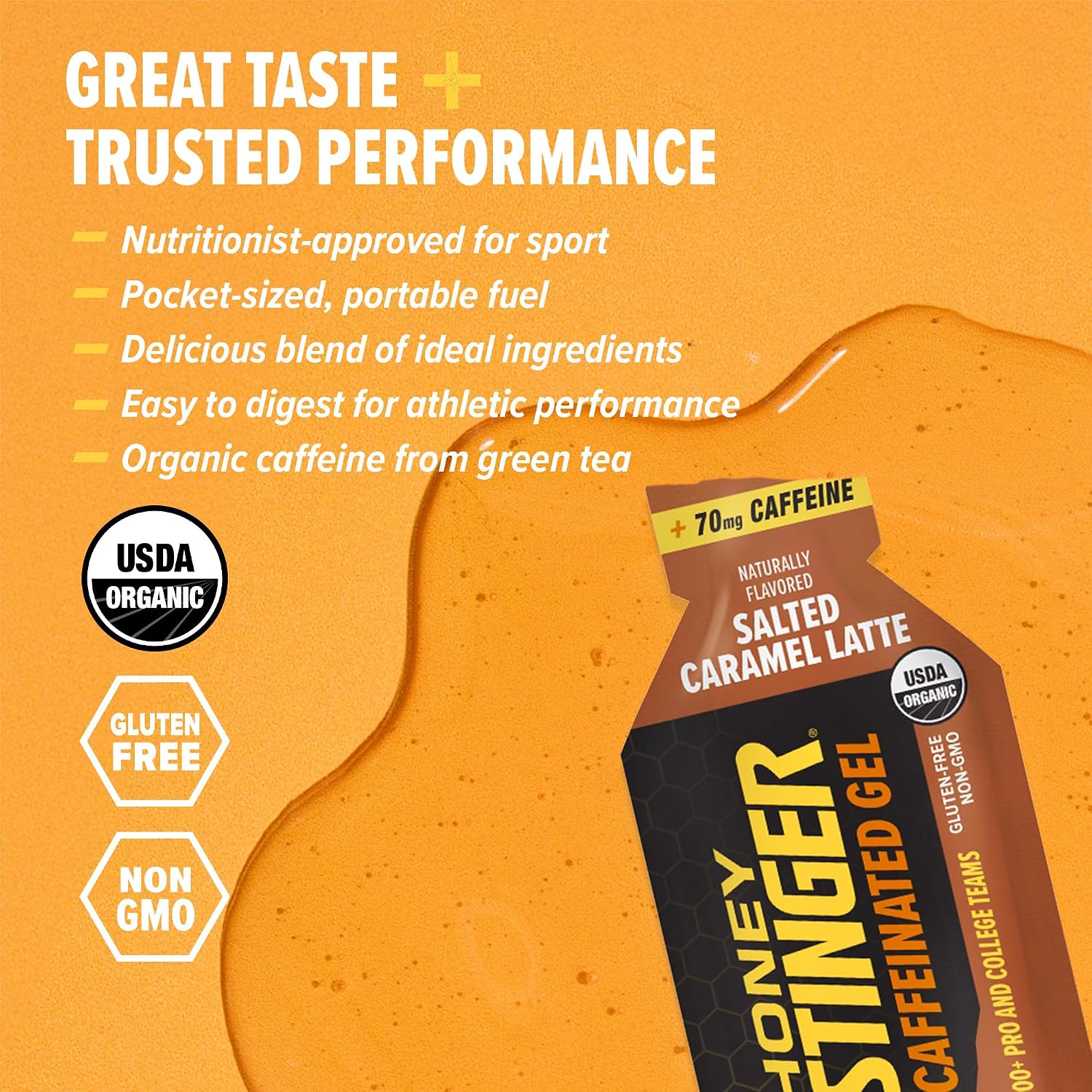Honey Stinger Gold Energy Gel, Gluten Free & Caffeine Free, for Exercise, Running and Performance, Sports Nutrition for Home & Gym, Pre and Mid Workout, 24 Pack, 26.4 Ounce | sports-nutrition-endurance-and-energy-chews
