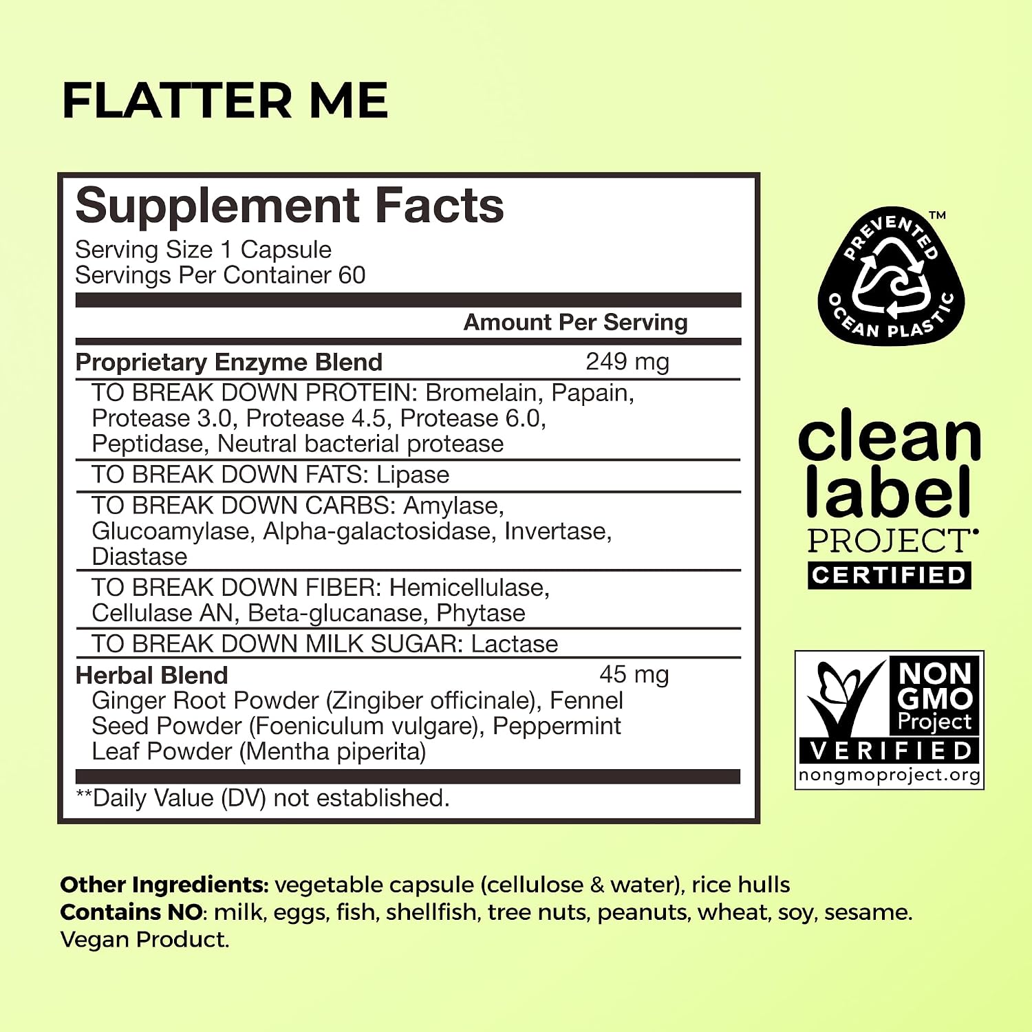 HUM Flatter Me Digestive Enzymes, Digestion & Bloating Support, 60 Count | 18 Digestive Enzymes, Ginger, Peppermint & Fennel, Women & Men, Vegan, Non-GMO, 60 Capsules