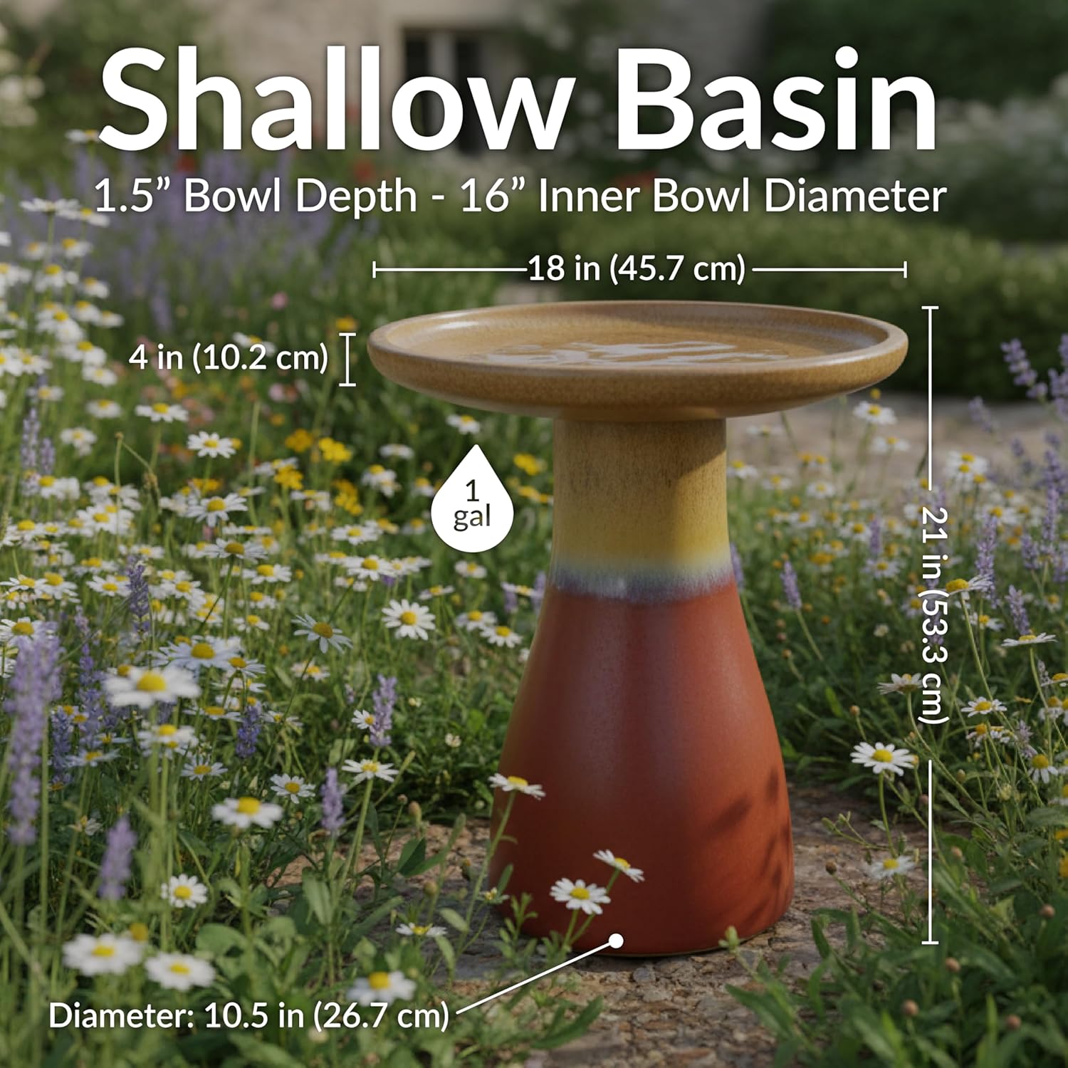 Sunnydaze Ceramic Bird Bath, Weather-Resistant Finish, 21” H, Galaxy Blue