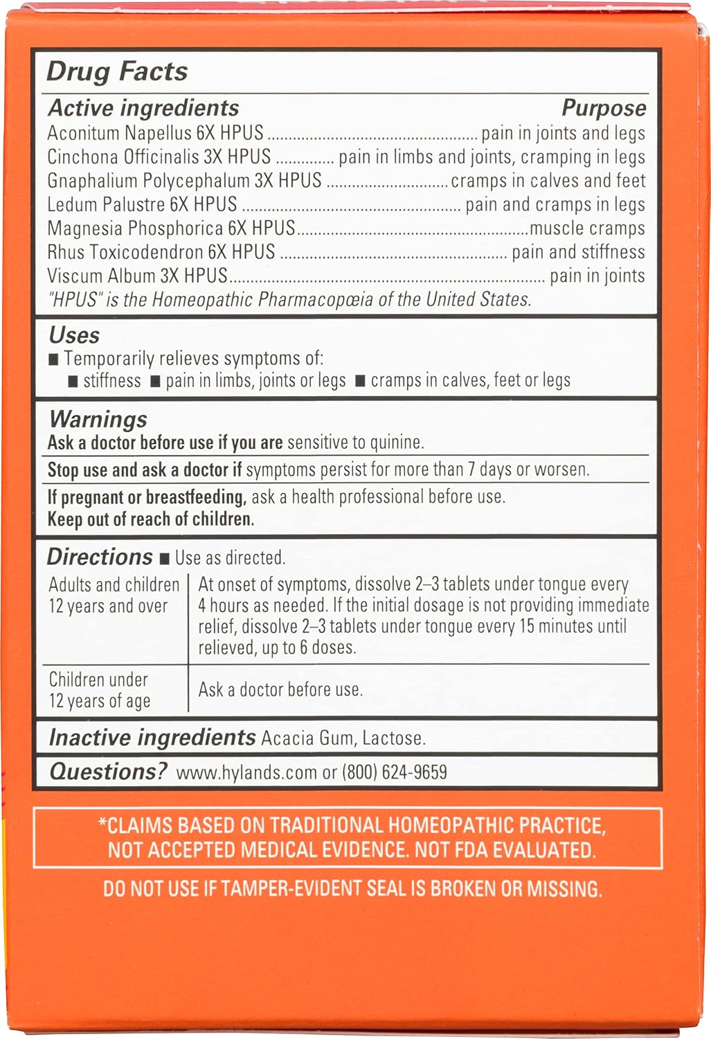 Hyland's Leg Cramps, Relief of Leg, Calf, Charley Horses, and Foot Cramps, 50 Quick-Dissolving Tablets