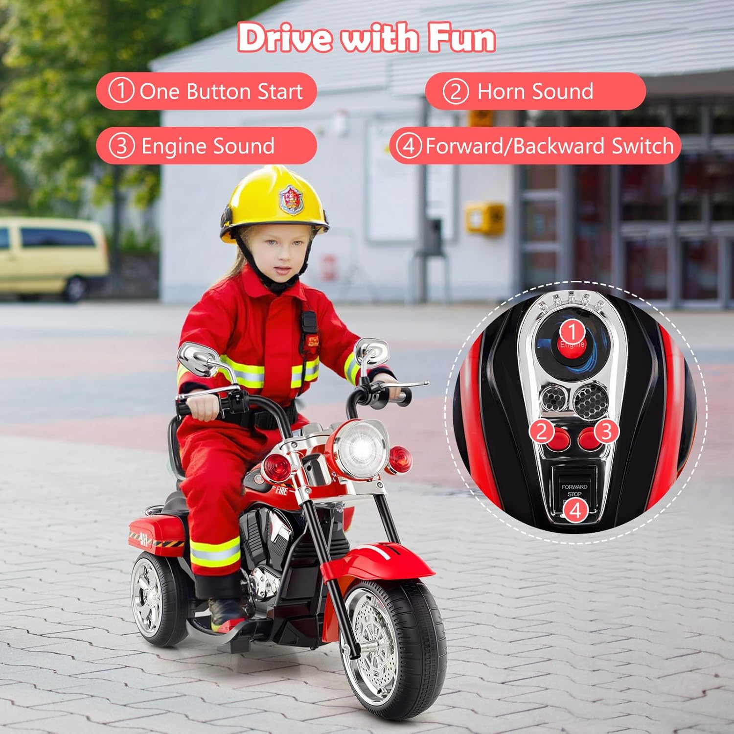 Costzon 6V Ride on Chopper Kids Motorcycle with Horn, Headlight (Red)
