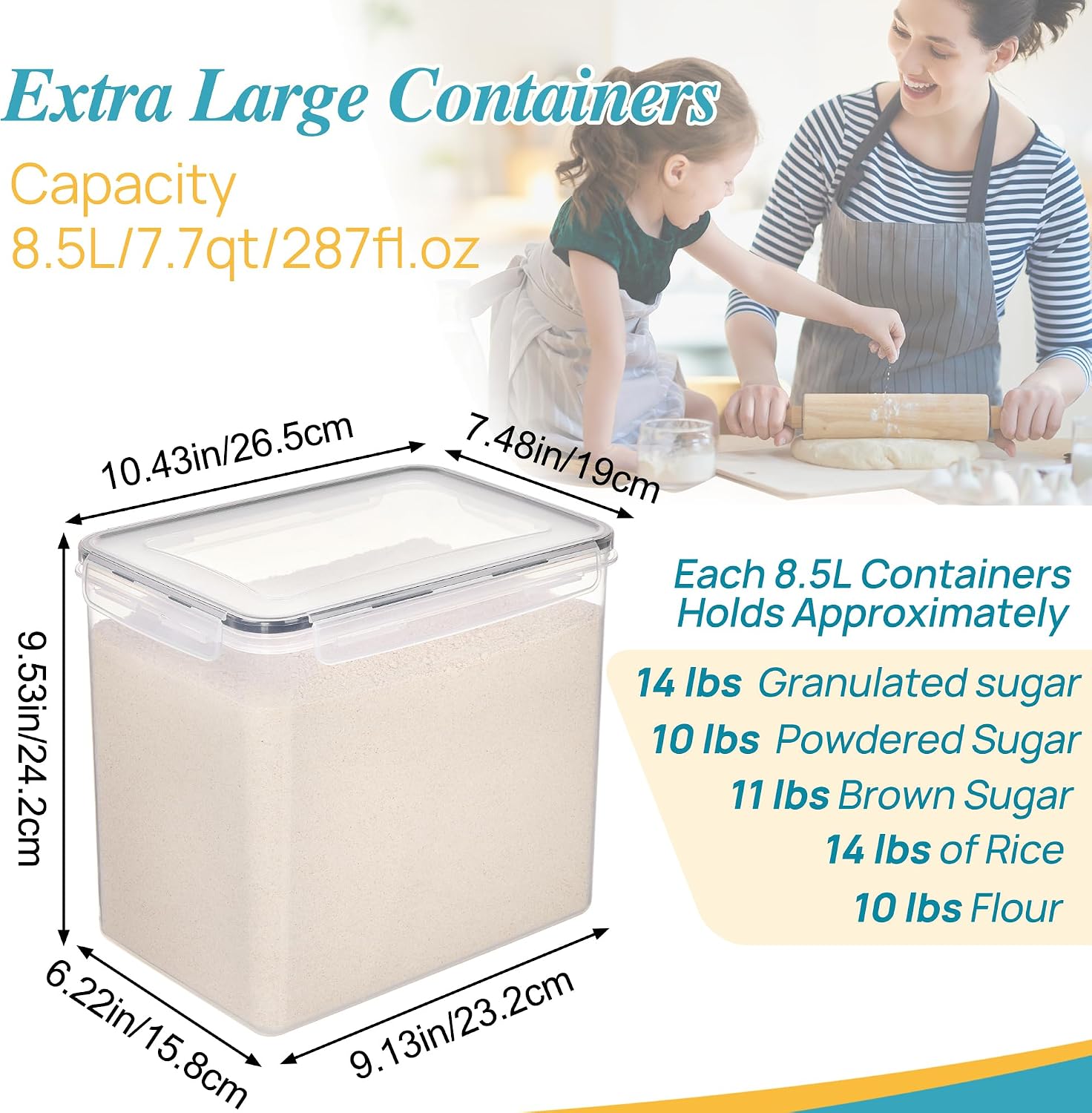 Vtopmart 5.2L Flour Sugar Storage Containers, 4 PCS, Black