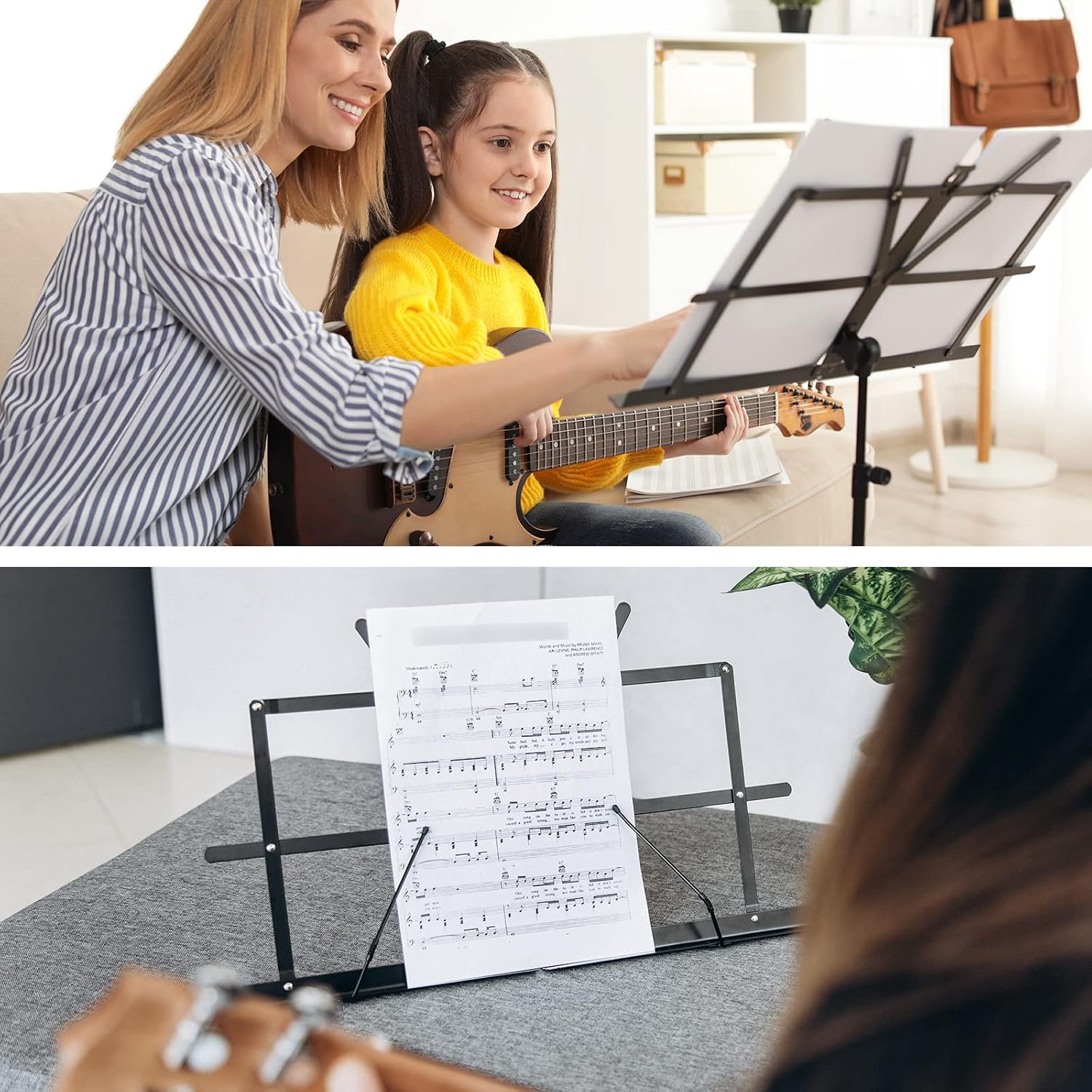 CAHAYA Sheet Music Stand Portable Folding Dual Use Desktop Book Holder