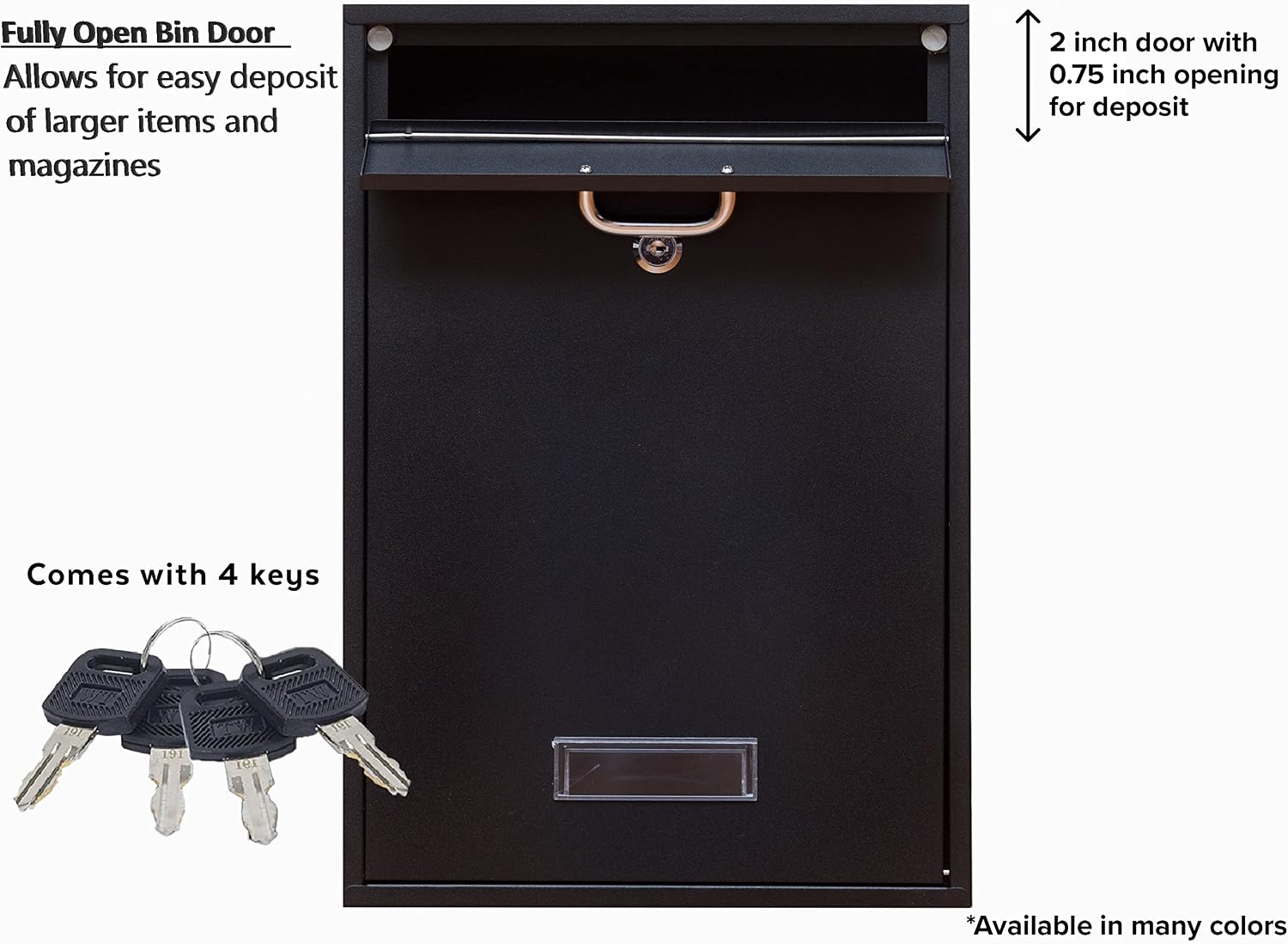 Wall Mounted Locking Vertical Dropbox Mailbox - Safe and Secure (Large) | Made with Galvanized Steel (Black)