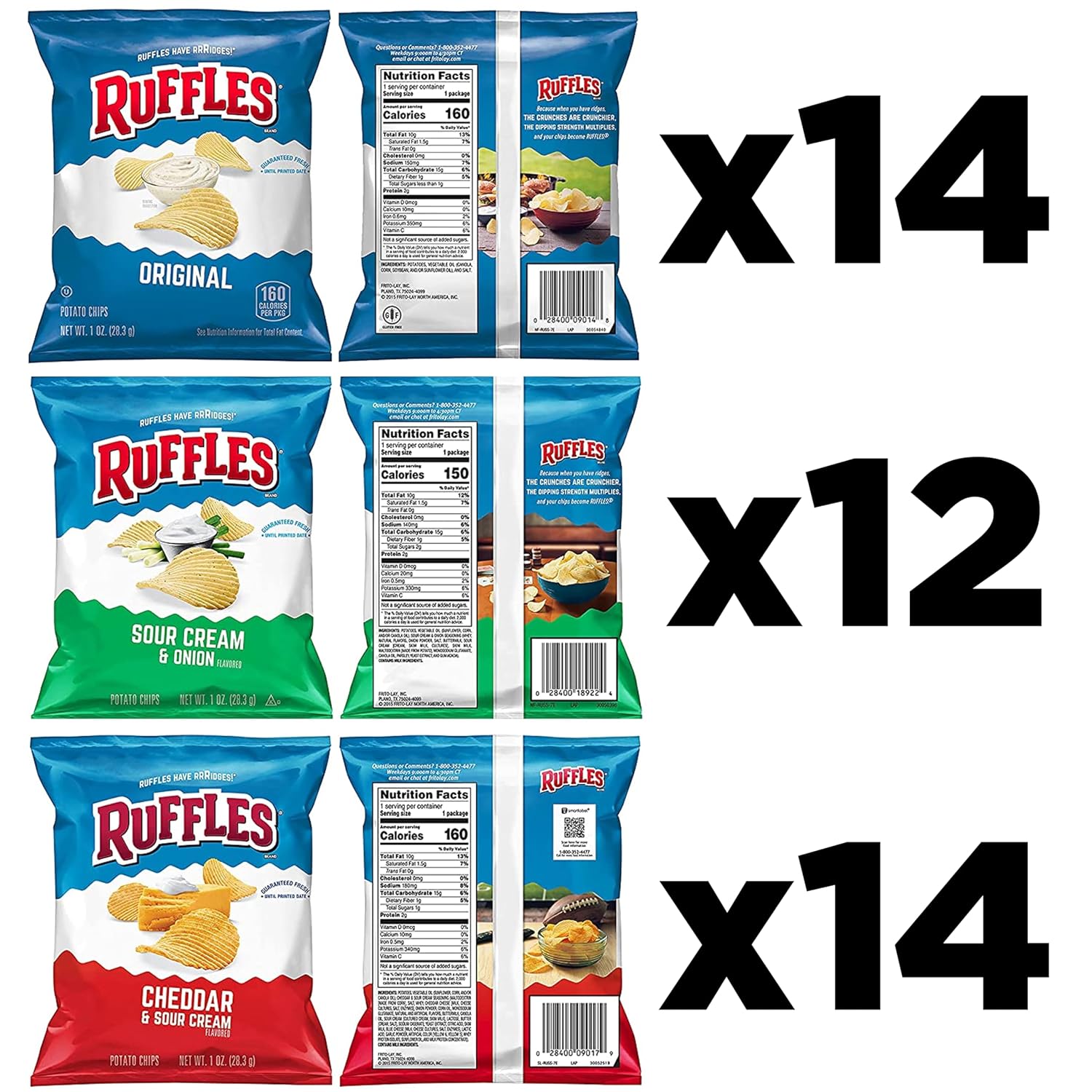 Ruffles Cheddar & Sour Cream Flavored Potato Chips, 1.5 Ounce (Pack of 64)