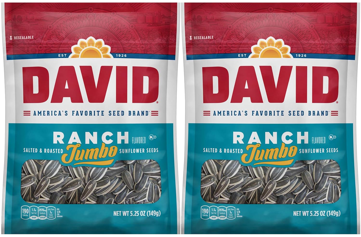 DAVID SEEDS Roasted and Salted Original Jumbo Sunflower Seeds, Keto Friendly, 5.25 Oz, 12 Pack