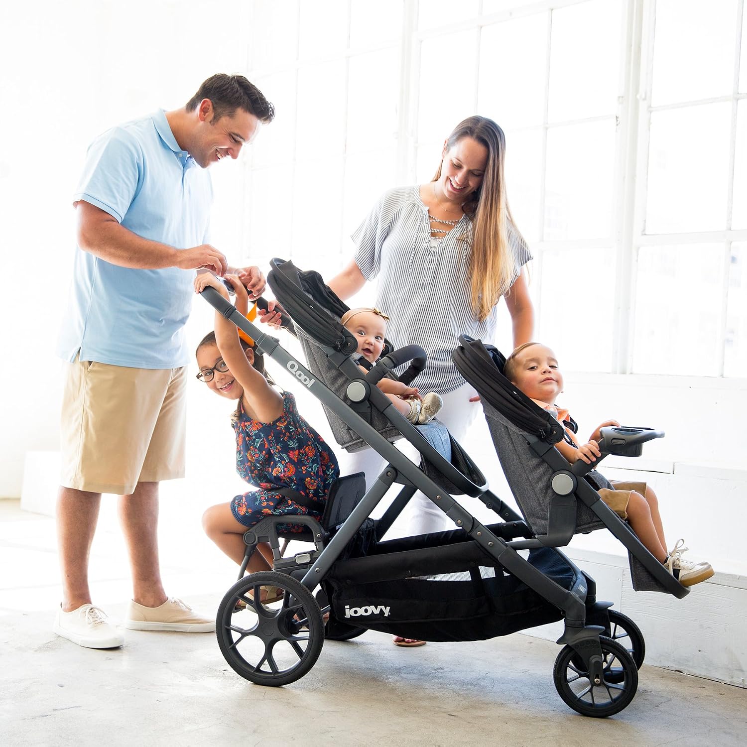 Joovy Qool Stroller, Customizable Stroller, Single, Double, Triple, Grey Melange