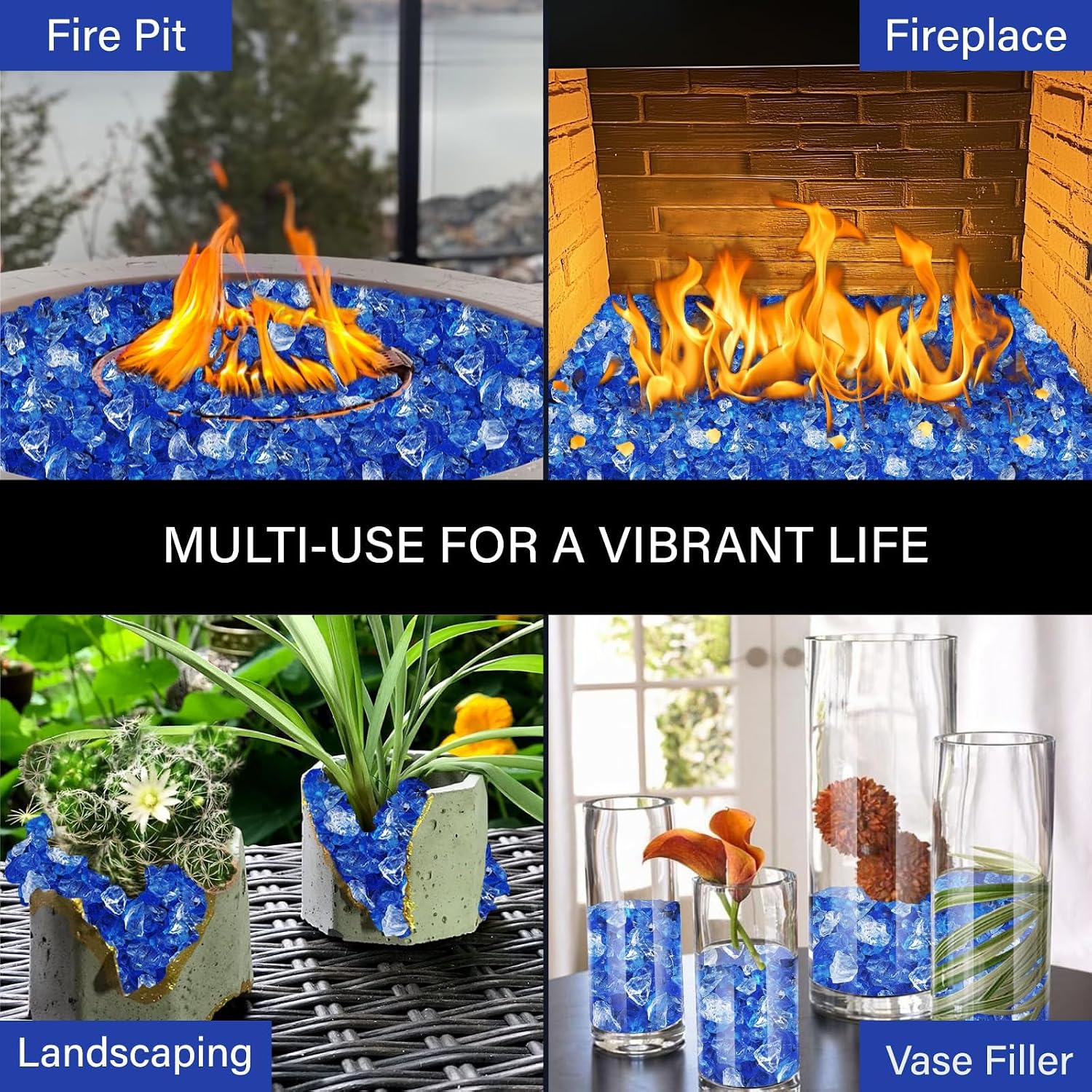 NUPICK 20 Pound Fire Glass, 1/2 Inch Reflective Fire Pit Glass