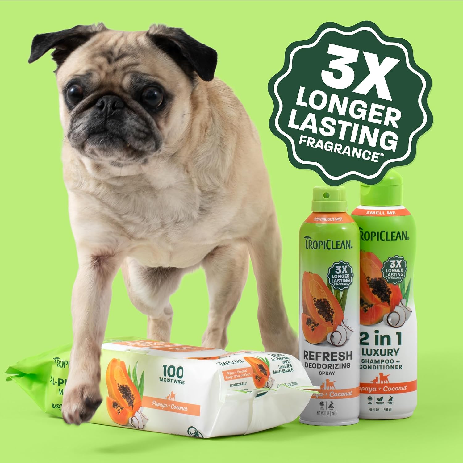TropiClean Deodorizing Dog Shampoo for Smelly Pets, Long Lasting Odor Control, Puppy Safe, Made in the USA, Berry Scent, Cat Friendly, 20oz.