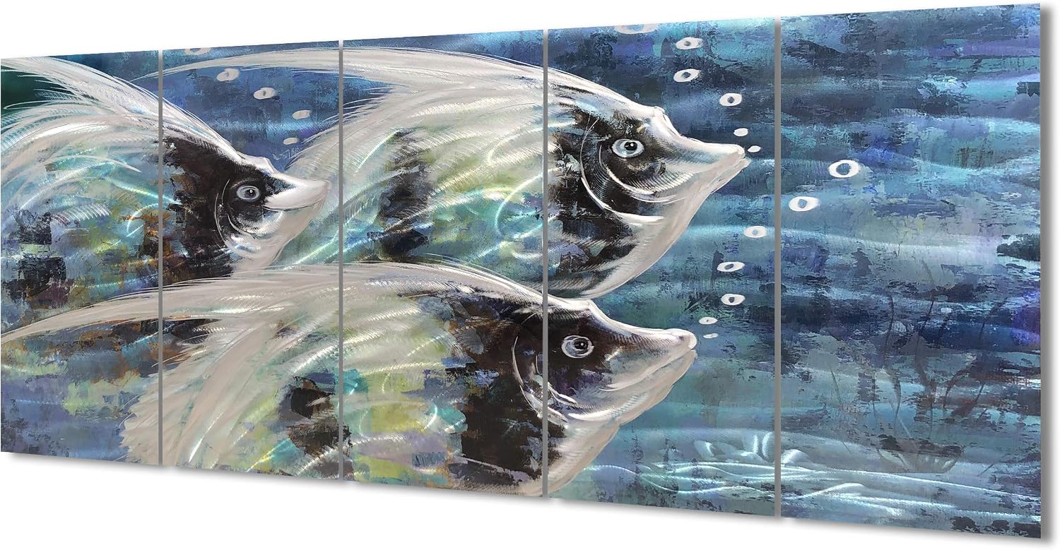 Yihui Arts Handcrafted 3D Metal Wall Art - Ocean Wave Sculpture, 5 - Panel Aluminum Decor for Living Room, Bedroom & Office