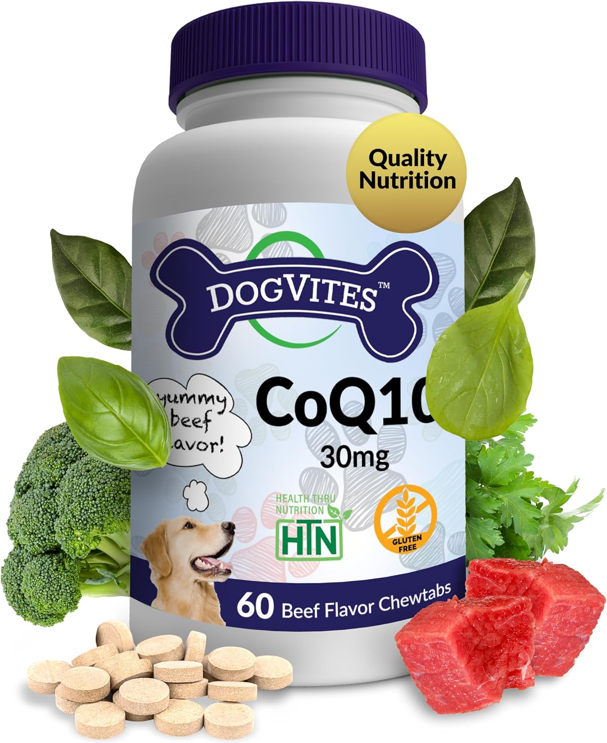 Health Thru Nutrition Dog-Vites CoQ10 for Dogs, 60 Beef-Flavored Chewable Tablets