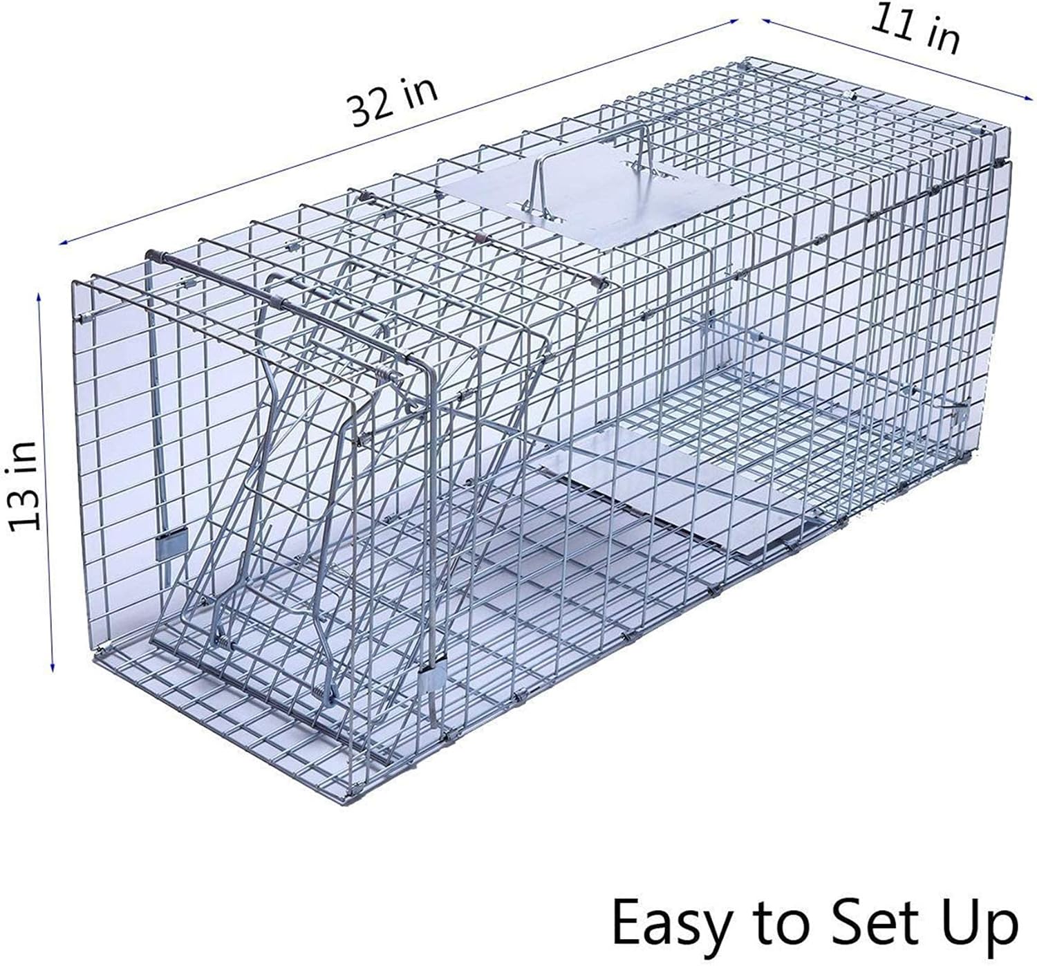 Faicuk Large Collapsible Humane Live Animal Cage Trap for Raccoon, Opossum, Stray Cat, Rabbit, Groundhog and Armadillo 32 x 11 x 13 Inch