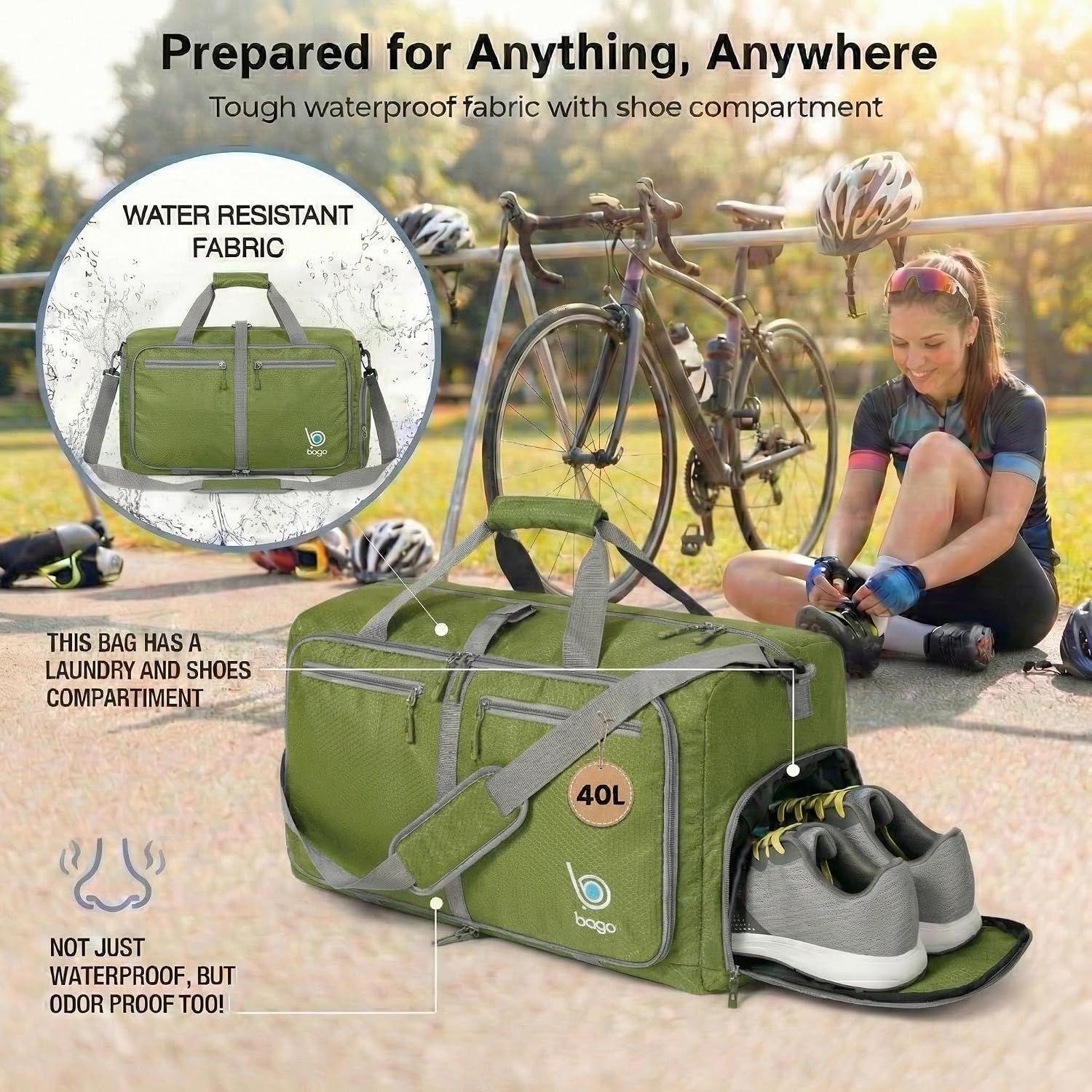 Bago Large Duffle Bag for Travel Women & Men. Durable Lightweight Foldable Travel Duffel Bags For Traveling Women. 80L Duffle Bags For Overnight Bag With Shoe Compartment Collapsible Weekender duffel