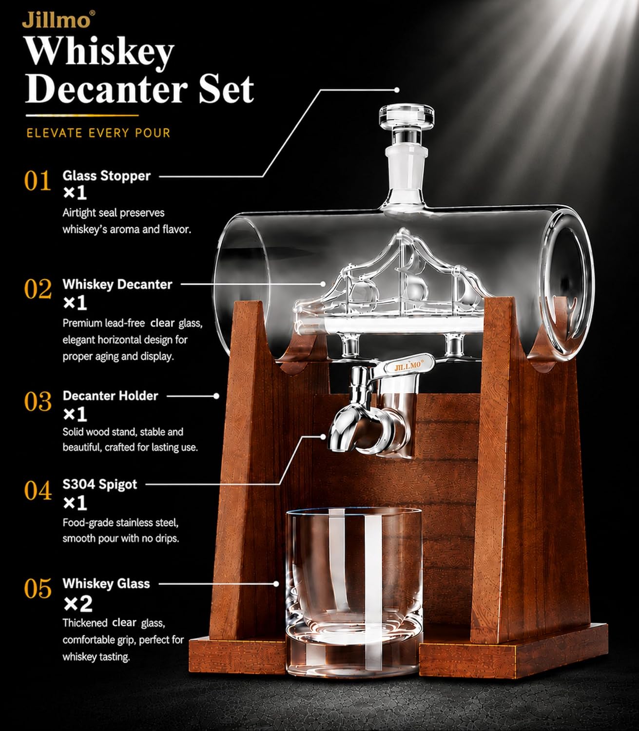 Jillmo Ship Whiskey Decanter Set for Men, 1250ml