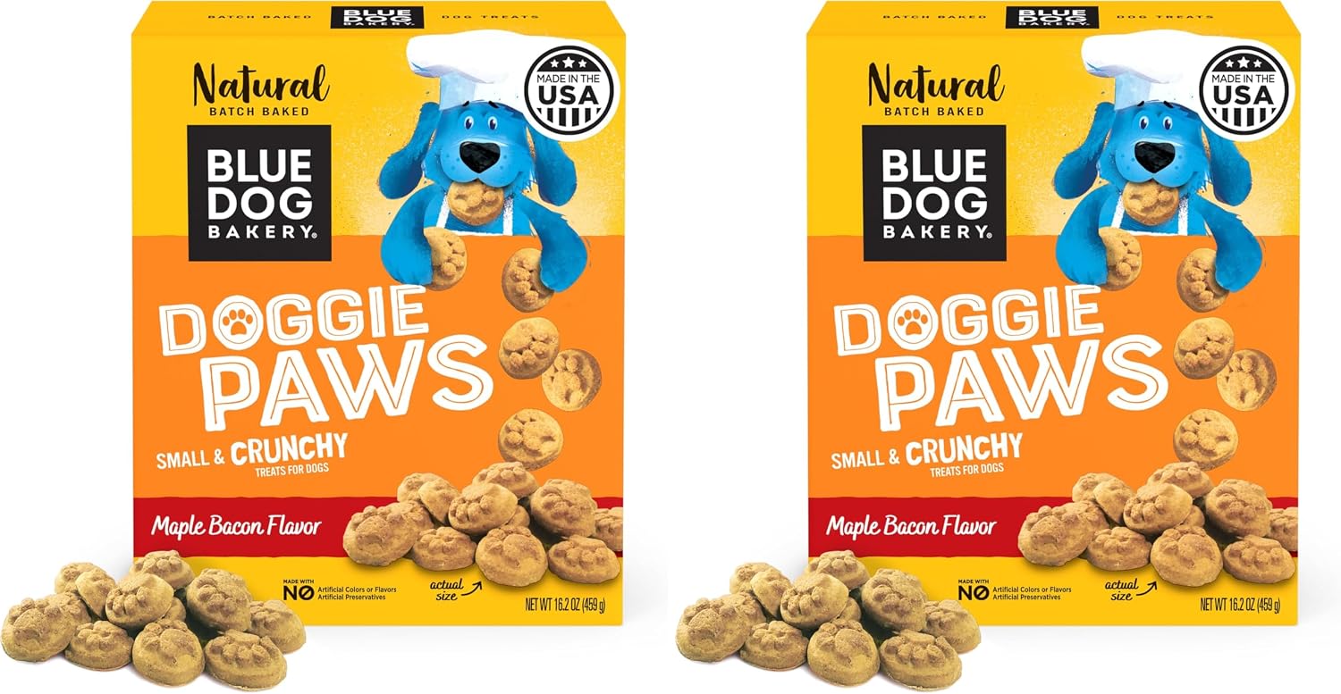 Blue Dog Bakery Natural Dog Treats, Doggie Paws, Maple Bacon Flavor, 16.2oz (1 Count) | Crunchy Oven-Baked Dog Treat Biscuits, Maple Bacon Flavor, Made with Real Premium Wholesome Ingredients in the USA