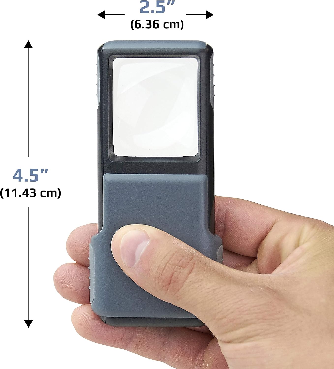 Carson MiniBrite LED Lighted Slide-Out Aspheric Magnifier with Protective Sleeve (PO-55), 5X, Gray