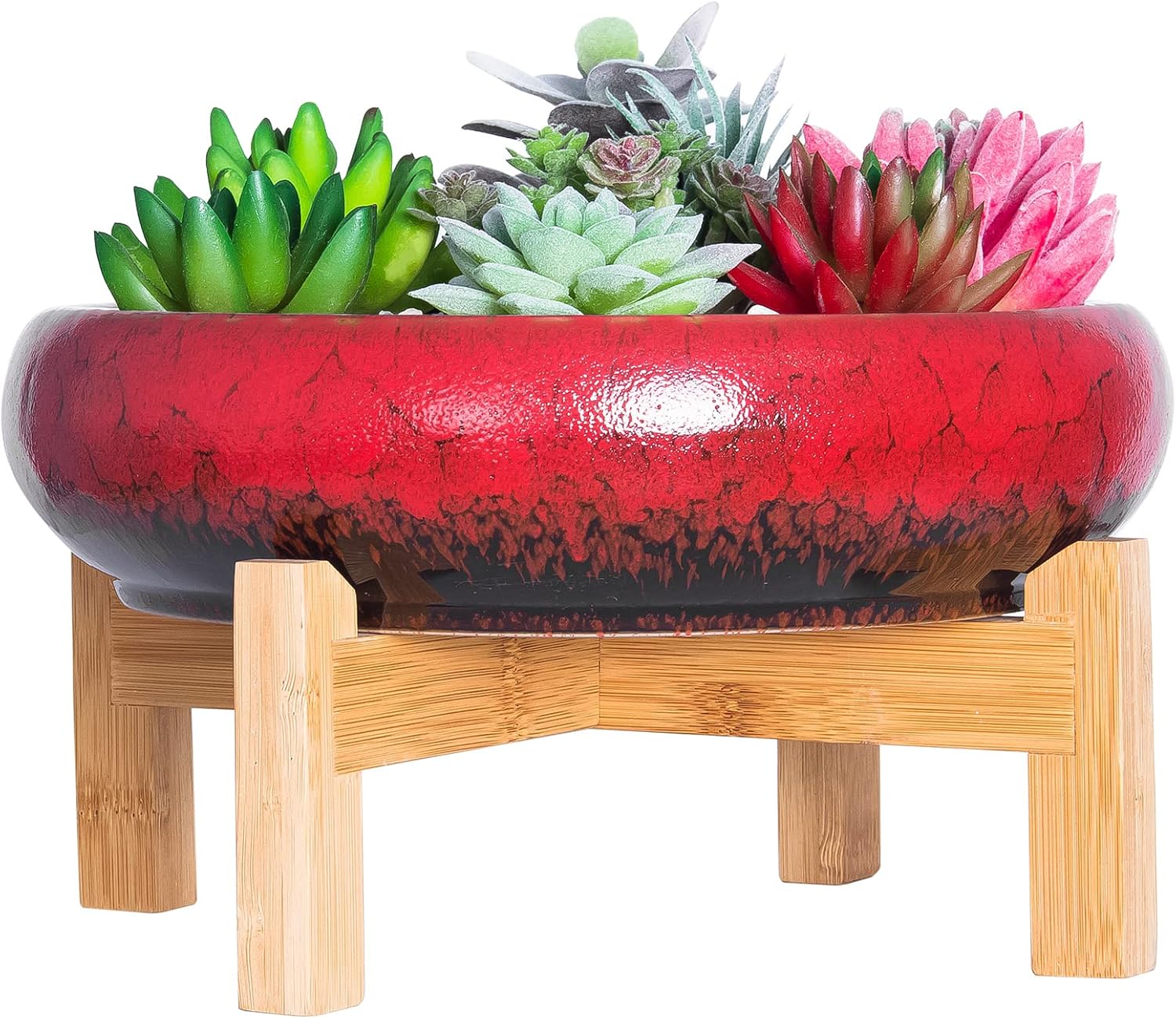 Succulent Pot, 10'' Ceramic Pots for Indoor Plant Shallow Succulent Planter