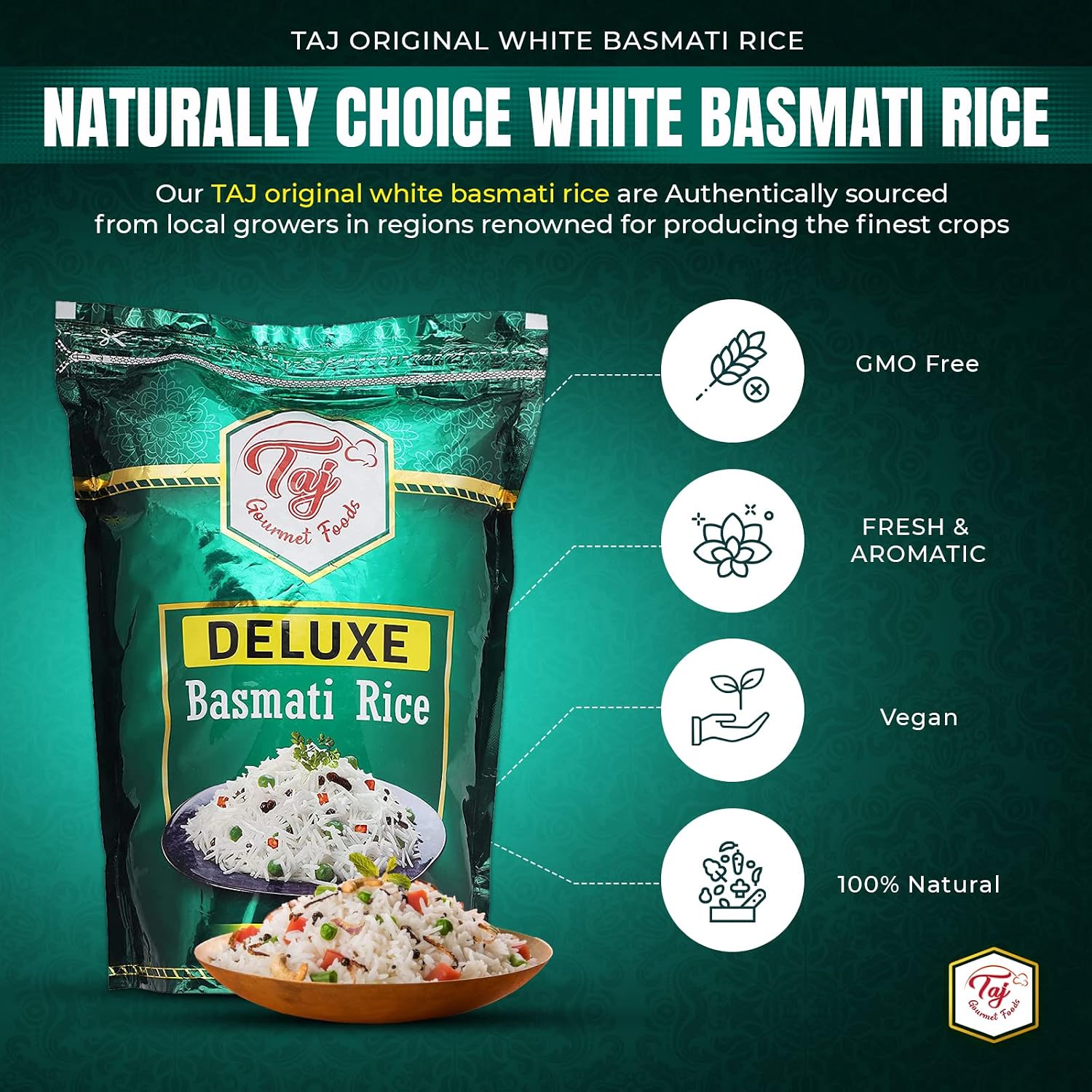 TAJ Gourmet Brown Basmati Rice, Naturally Aged, 10-Pounds
