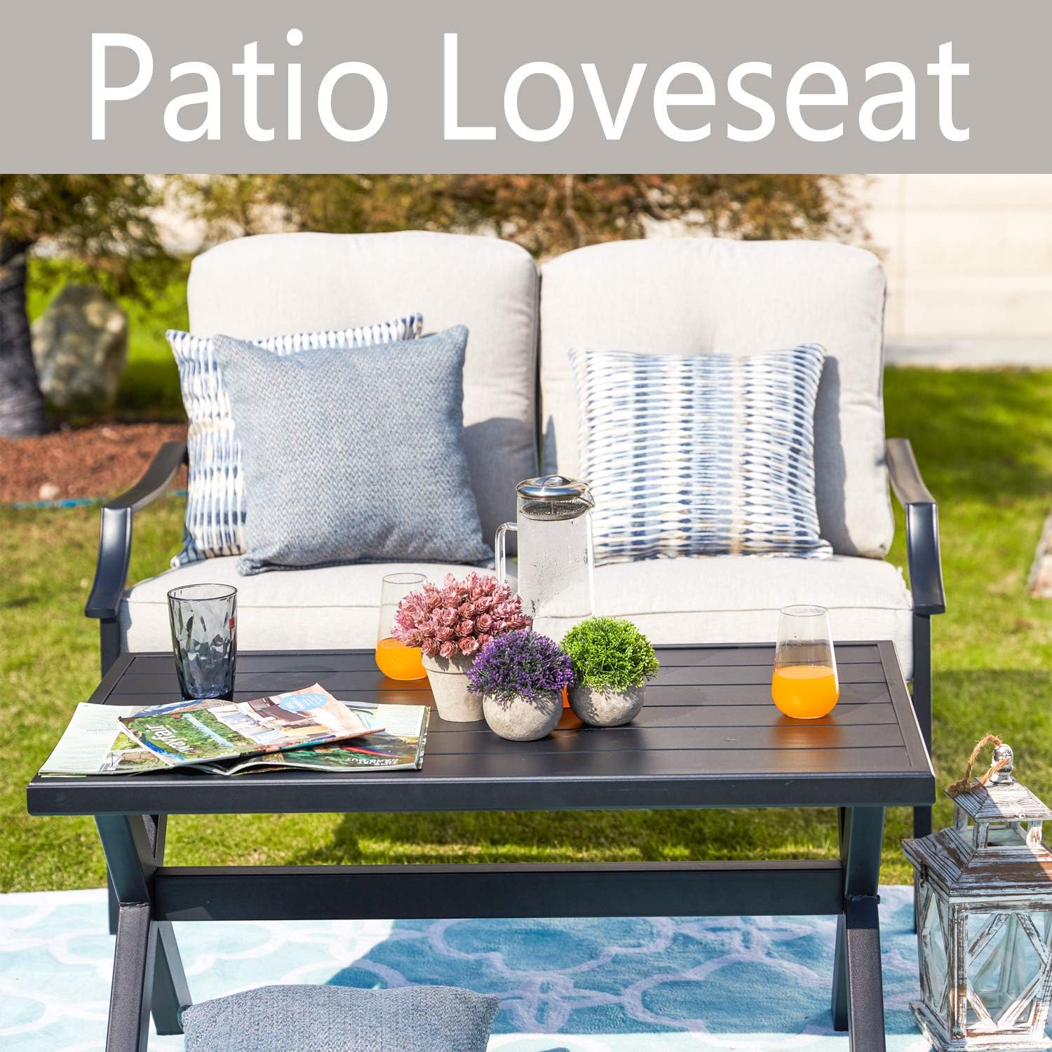 ® Outdoor Loveseat Bench,2PCs Conversation Furniture Set with Cushions,for Garden,Yard,Poolside and Patio (White)