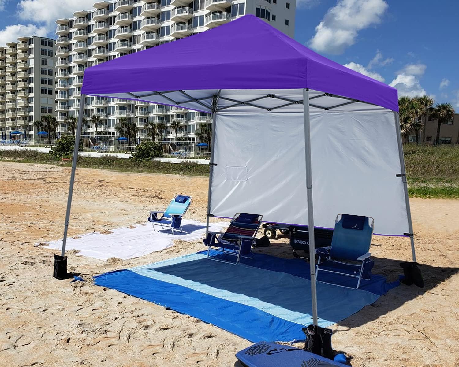 ABCCANOPY Outdoor Pop Up Canopy 10x10 Beach Camping Canopy with 1 Sun Wall, Bonus Backpack Bag, Stakes and Ropes, Sky Blue | Backpack Carry Bag, Stakes & Guy Ropes Included, Easy Setup; For Beach, Camping, Backyard