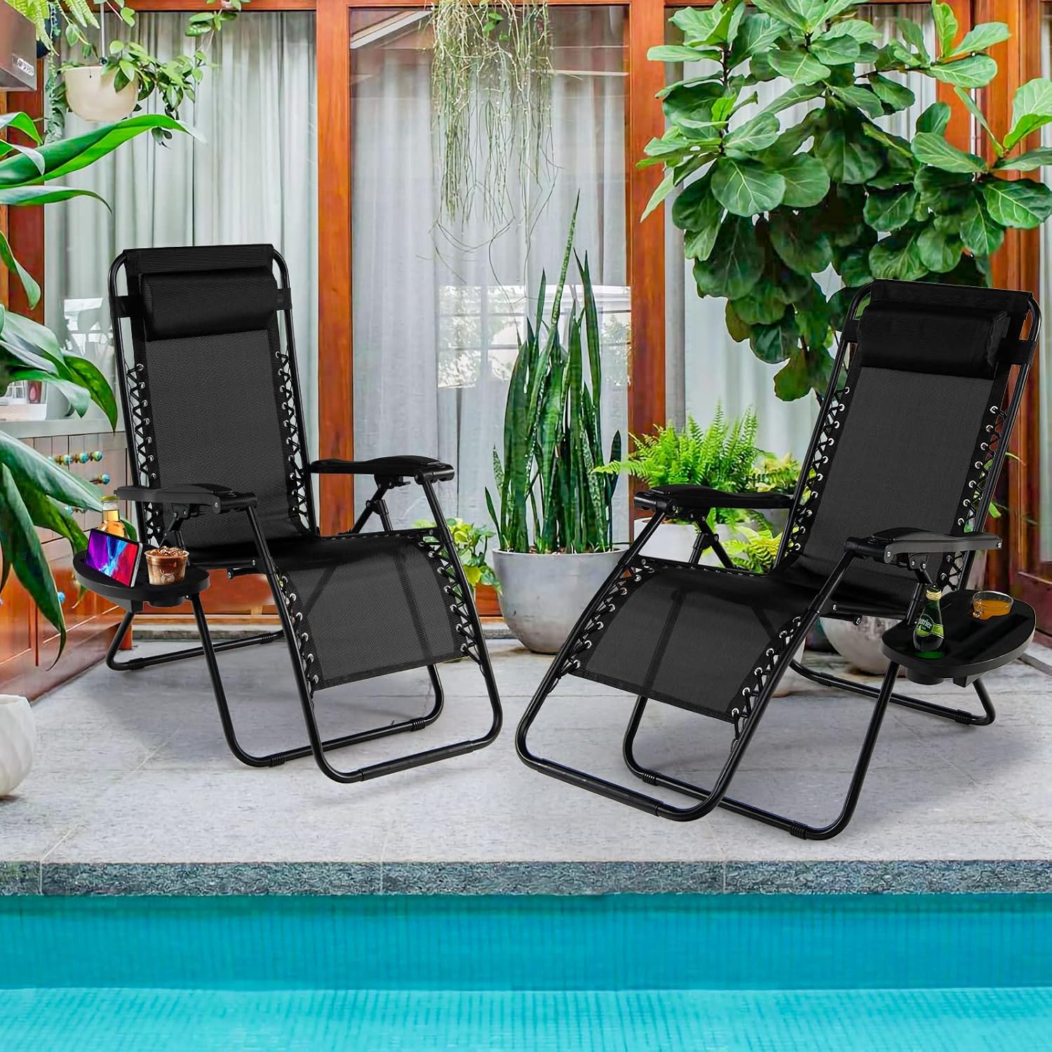 Goplus Zero Gravity Lounge Chairs, 160°Adjustable Folding Recliner w/Pillow and Cup Holder, 350LBS Comfy Outdoor Lounge Chairs for Patio, Lawn, Yard & Camp(1, Gray)