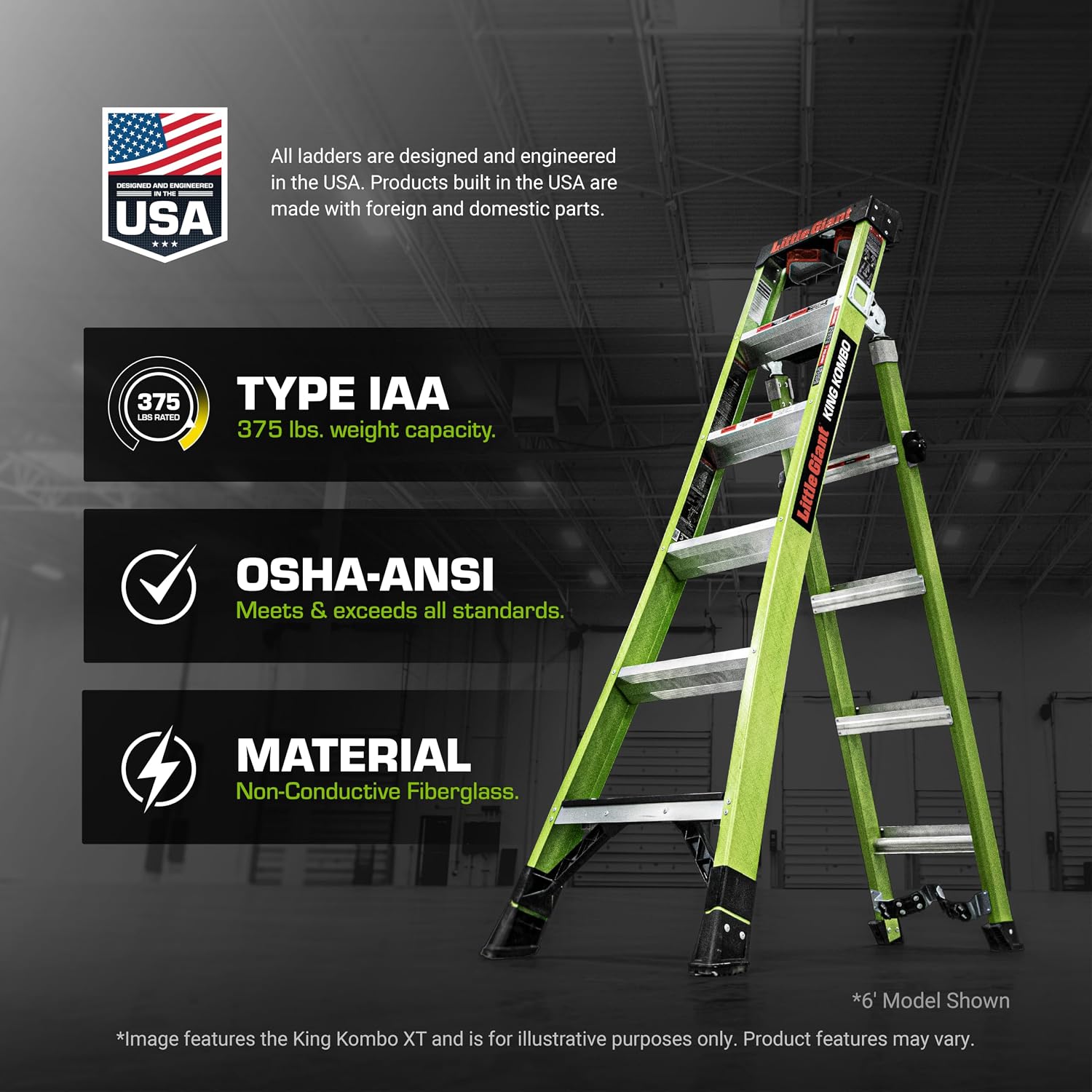 Little Giant King Kombo, 6 ft Fiberglass Multi-Position Ladder, 13906-001