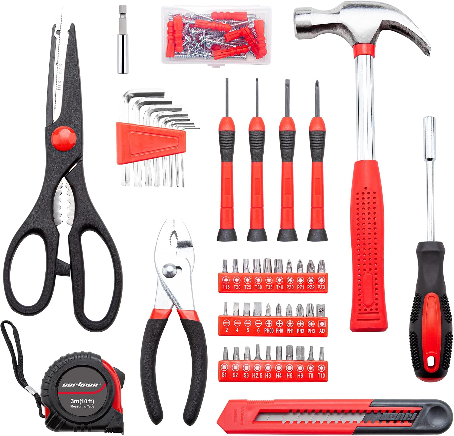 CARTMAN 39-Piece Household Tool Set, Orange Hand Kit With Storage Case | Complete assortment for home repairs, DIY projects, furniture setup, crafting, and daily household fixes in toolbox.