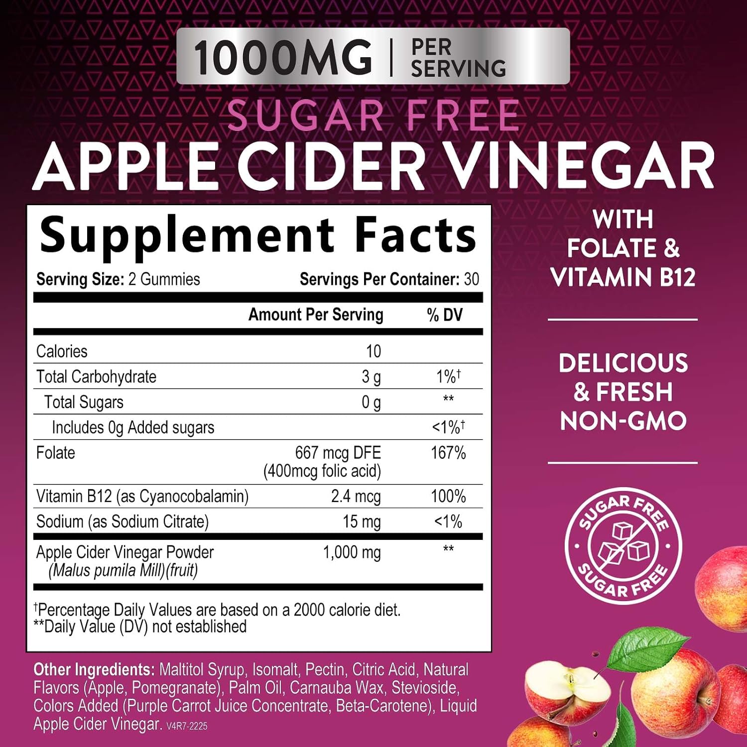Apple Cider Vinegar Gummies for Weight Loss - Sugar Free - Max Strength ACV Gummy with Vitamin B12 & The Mother - Metabolism & Energy Support