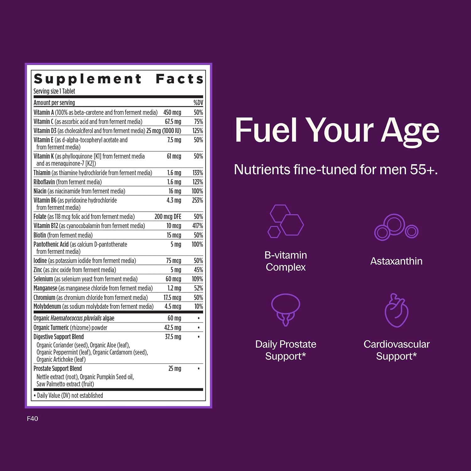 New Chapter One Daily Every Man's Multivitamin 55+ - Offers Eyesight, Immune System & Cellular Energy Support* - Contains Astaxanthin, Saw Palmetto & More - Gluten Free & Vegetarian - 48 Tablets