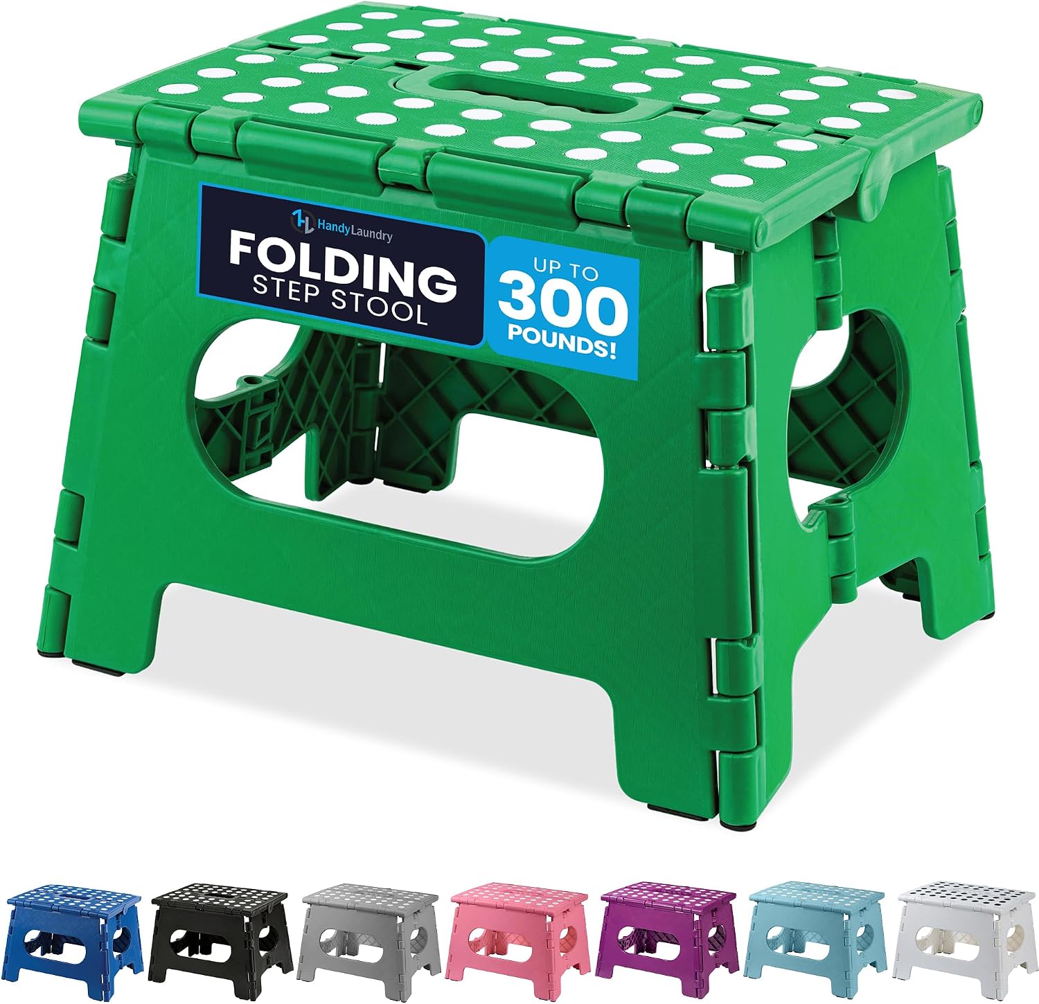 Handy Laundry Folding Step Stool 9 Inch, Black, Non-Slip Holds 300 lbs | 9 Inch, Black, Foldable Collapsible Step Stool, Non-Slip, Holds 300 lbs, Kitchen Bathroom Bedroom, Adults